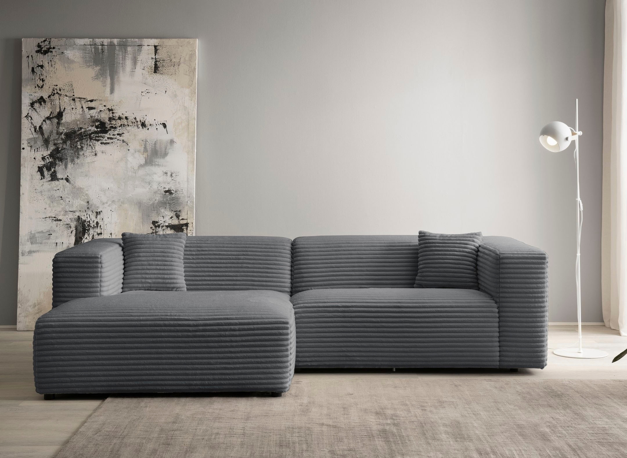 andas Ecksofa »BAKELS, L-Form in Cord oder Boucle-Stoff, moderne Couch«, wahlweise Recamiere rechts/links, bequemer Sitzkomfort