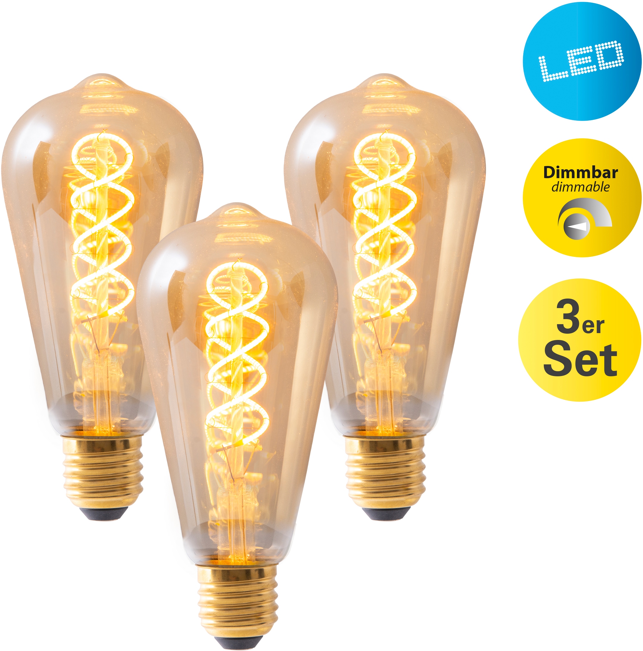 LED-Leuchtmittel »Dilly«, E27, 3 St., Warmweiß, Retro Leuchtmittel Filament