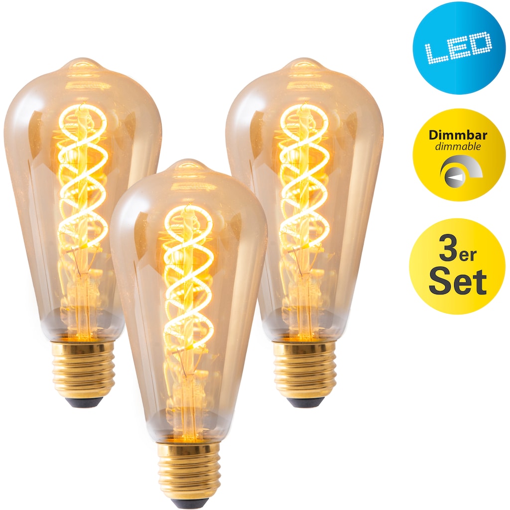 näve LED-Leuchtmittel »Dilly«, E27, 3 St., Warmweiß, Retro Leuchtmittel Filament