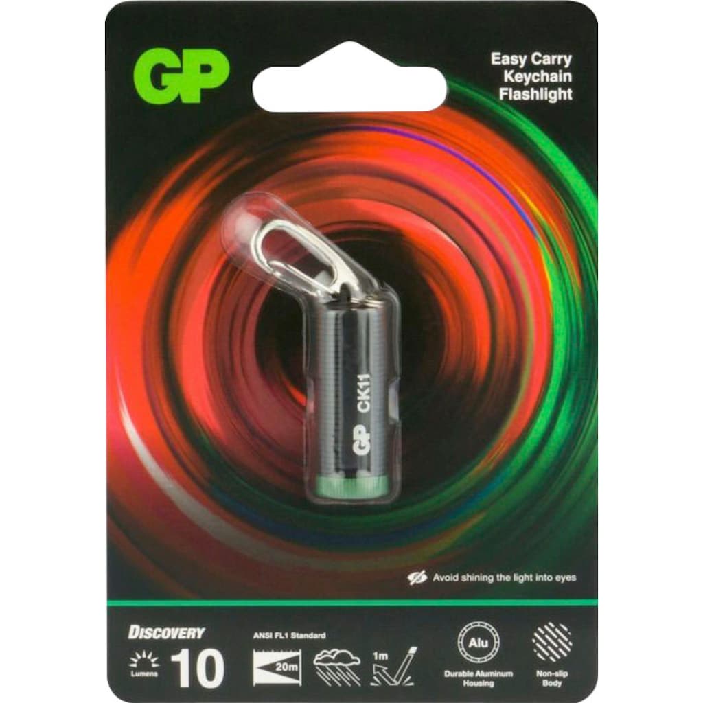 GP Batteries Taschenlampe »GP Discovery CK11, LED Schlüsselbund«, 10 Lumen, inkl. 4x LR41 Batterie, Metallgehäuse, IPX4, Leuchtzeit 5h