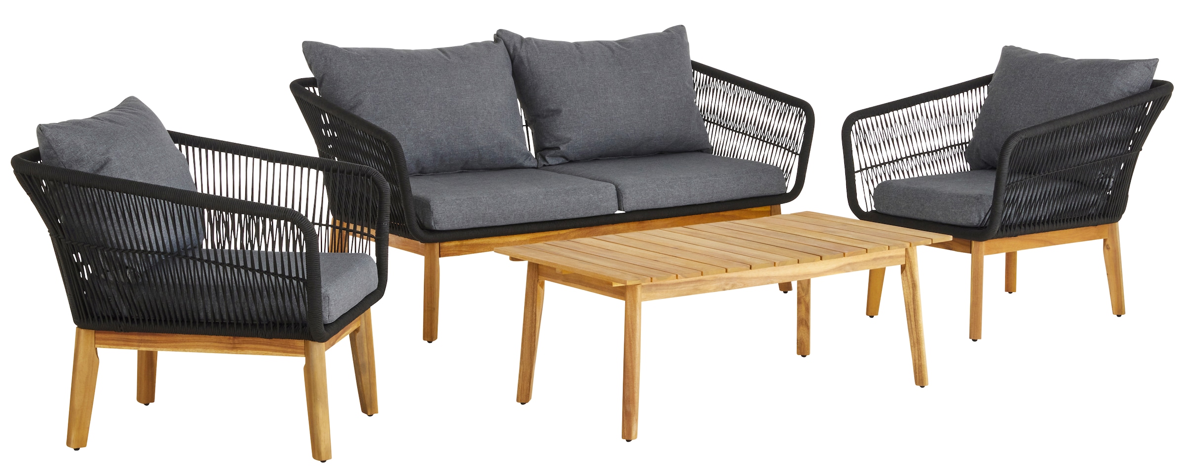 KONIFERA Gartenlounge-Set »Paros«, (4 tlg.), mit Seilgeflecht in schwarz