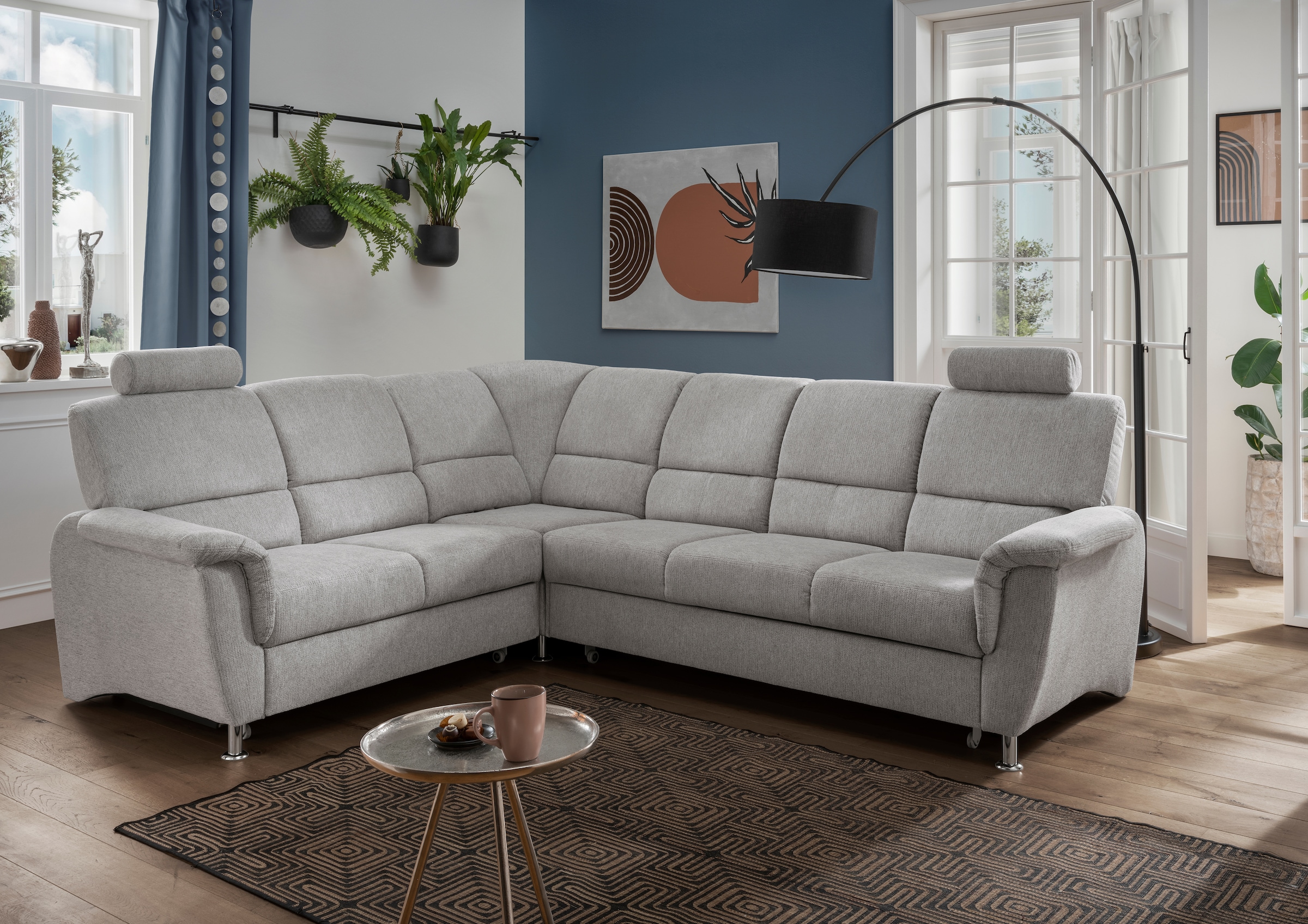 Home affaire Ecksofa »Pisa L-Form, mit Schlaffunktion, Stauraum, 2x höhenverstellbare«, Kopfstützen und Relaxfunktion im Eckelement