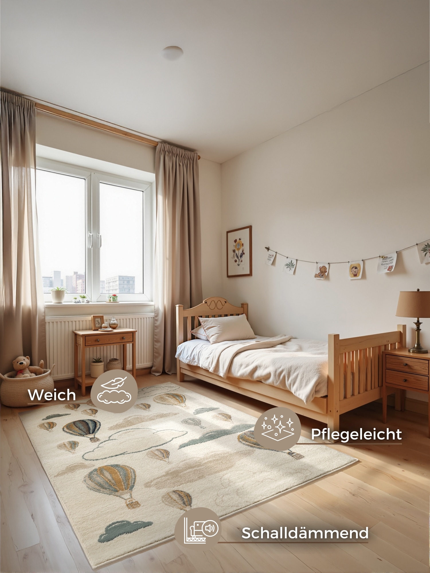 HANSE Home Kinderteppich »Hot Air Ballon«, rechteckig, 8 mm Höhe, Spielteppich, fest, Kinderzimmer, Kurzflor, Spielunterlage