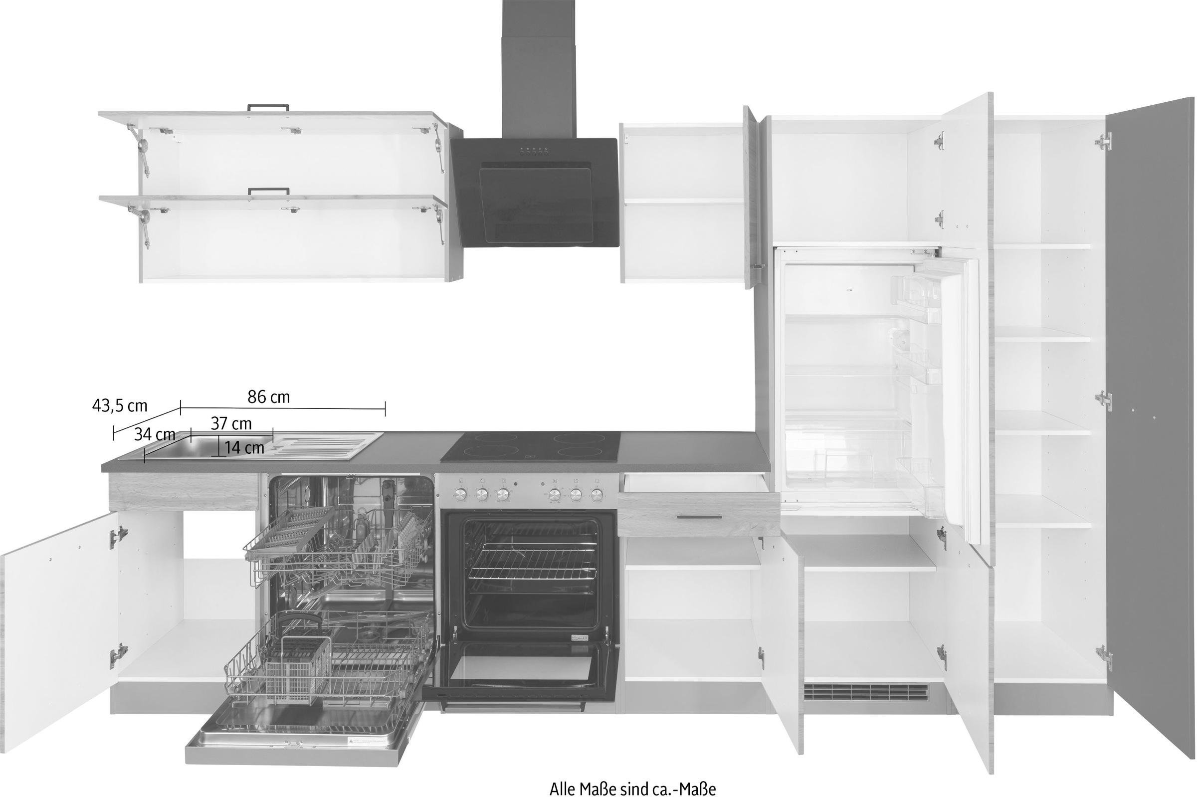 KOCHSTATION Küchenzeile »KS-Trier«, mit E-Geräten, Breite 330 cm