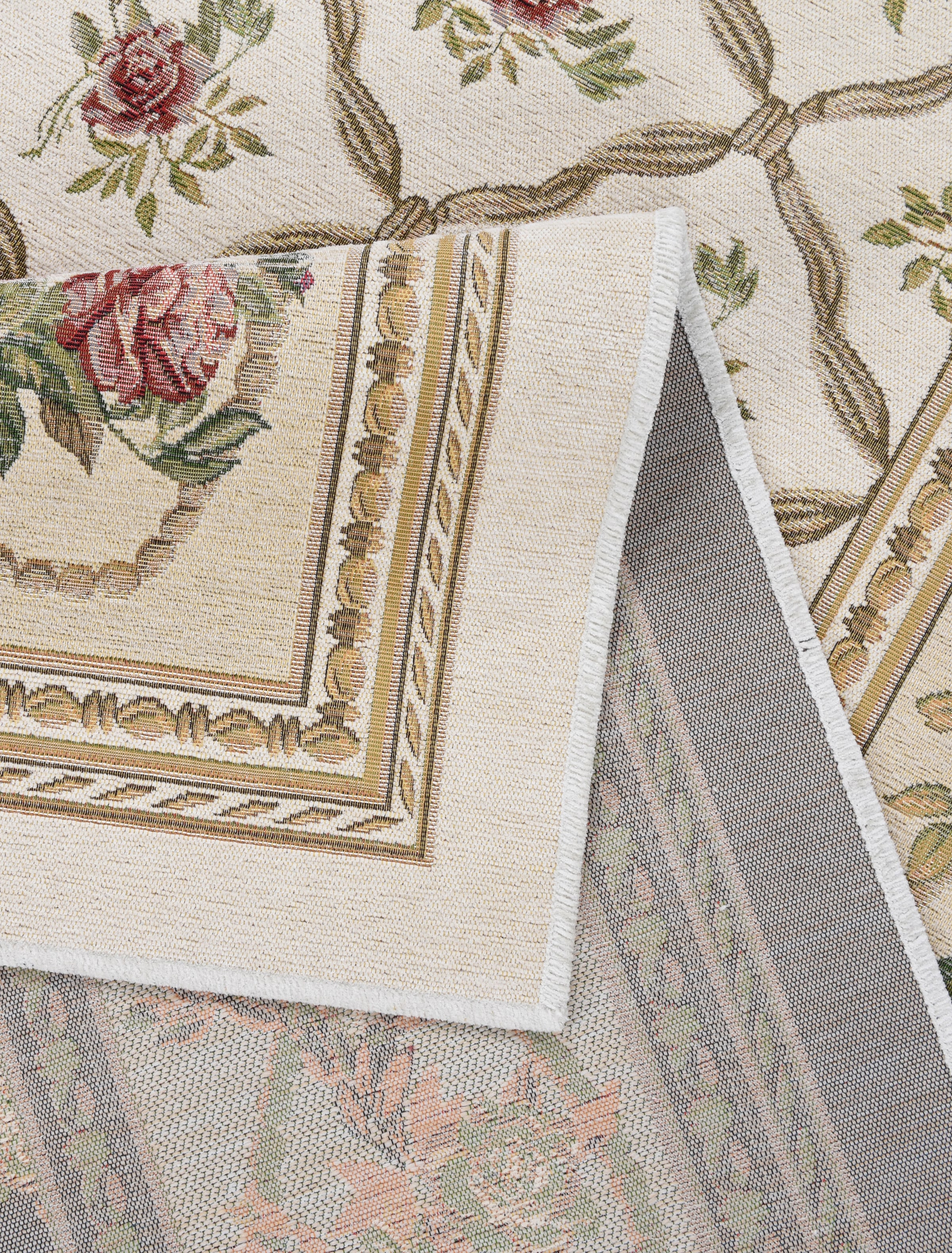 THEKO Teppich »Flomi Rose Garden«, rechteckig, 4 mm Höhe, Flachgewebe, romatisch verspielt, mit Bordüre