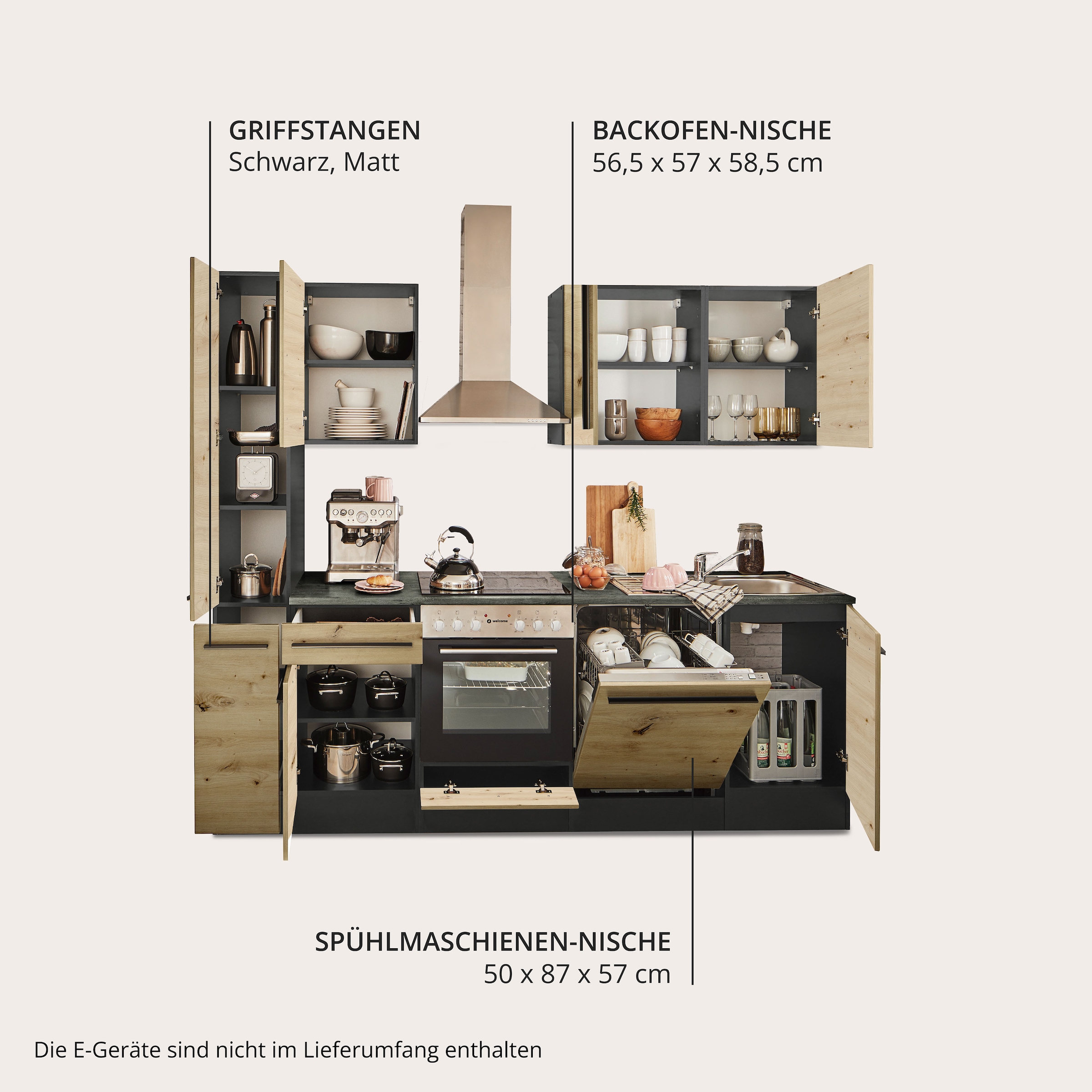 BASIC by Balculina Küchenzeile »Jazz« Breite 250 cm, wahlweise mit E-Geräten