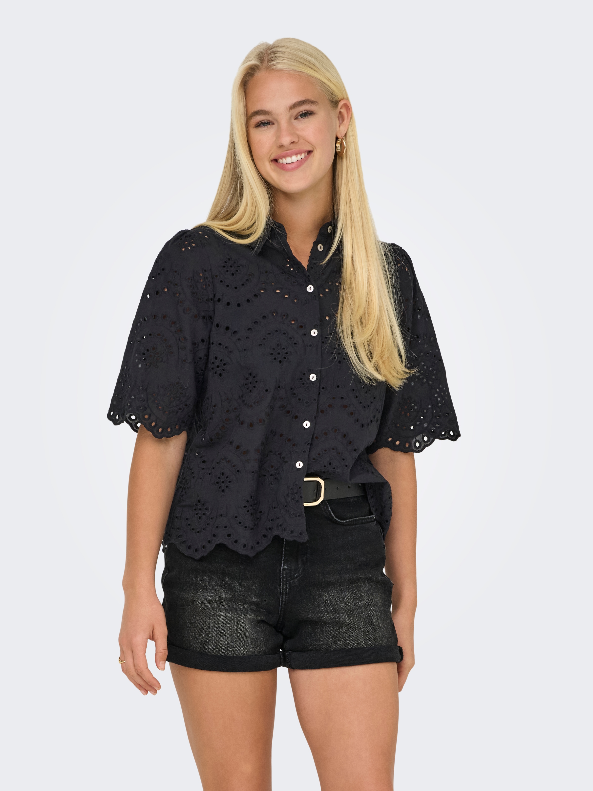 ONLY Spitzenbluse »ONLVALAIS S/S SHIRT WVN NOOS« Baumwolle, loose fit