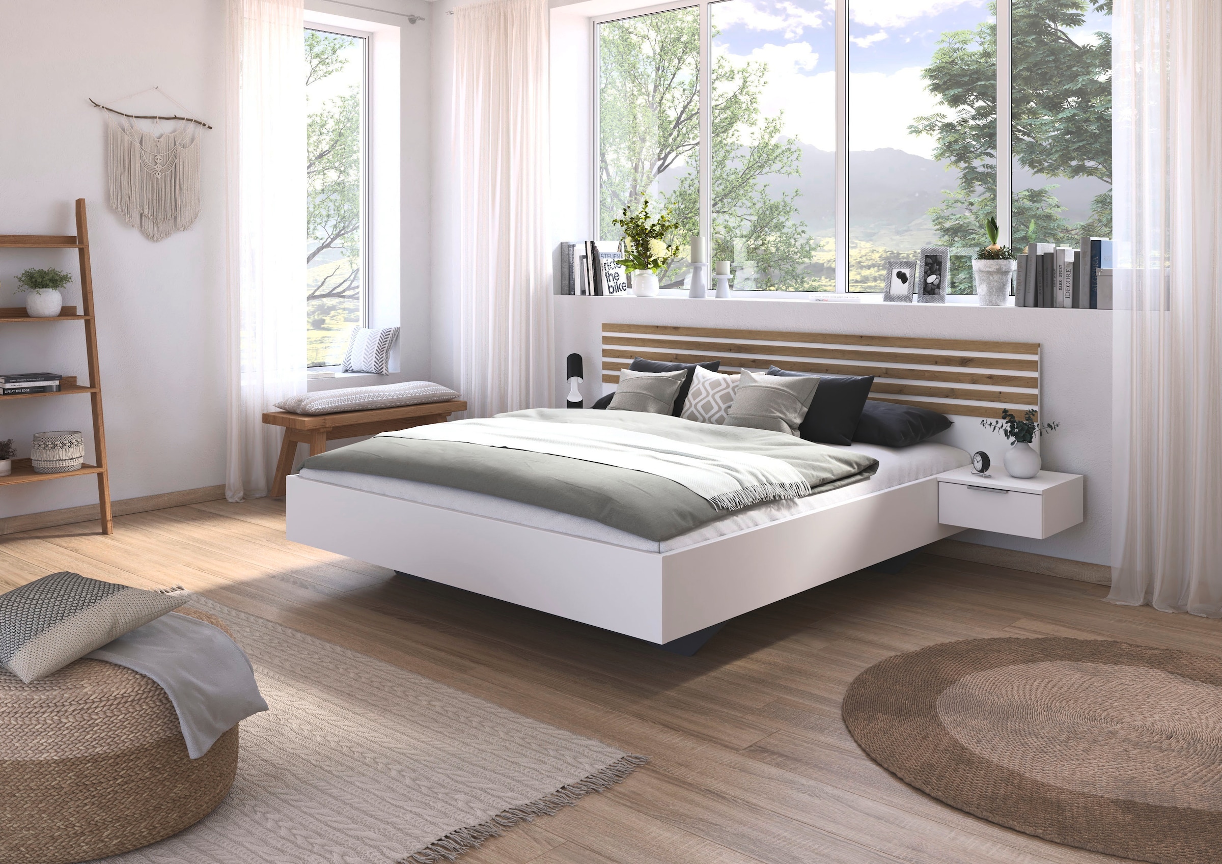 rauch »Doppelbett Futonbett LAMELLA in schwebender Optik« Bett 160x200 oder 180x200 cm,  mit eleganter Lamellenabsetzung und 2 Hängenachttische MADE IN GERMANY