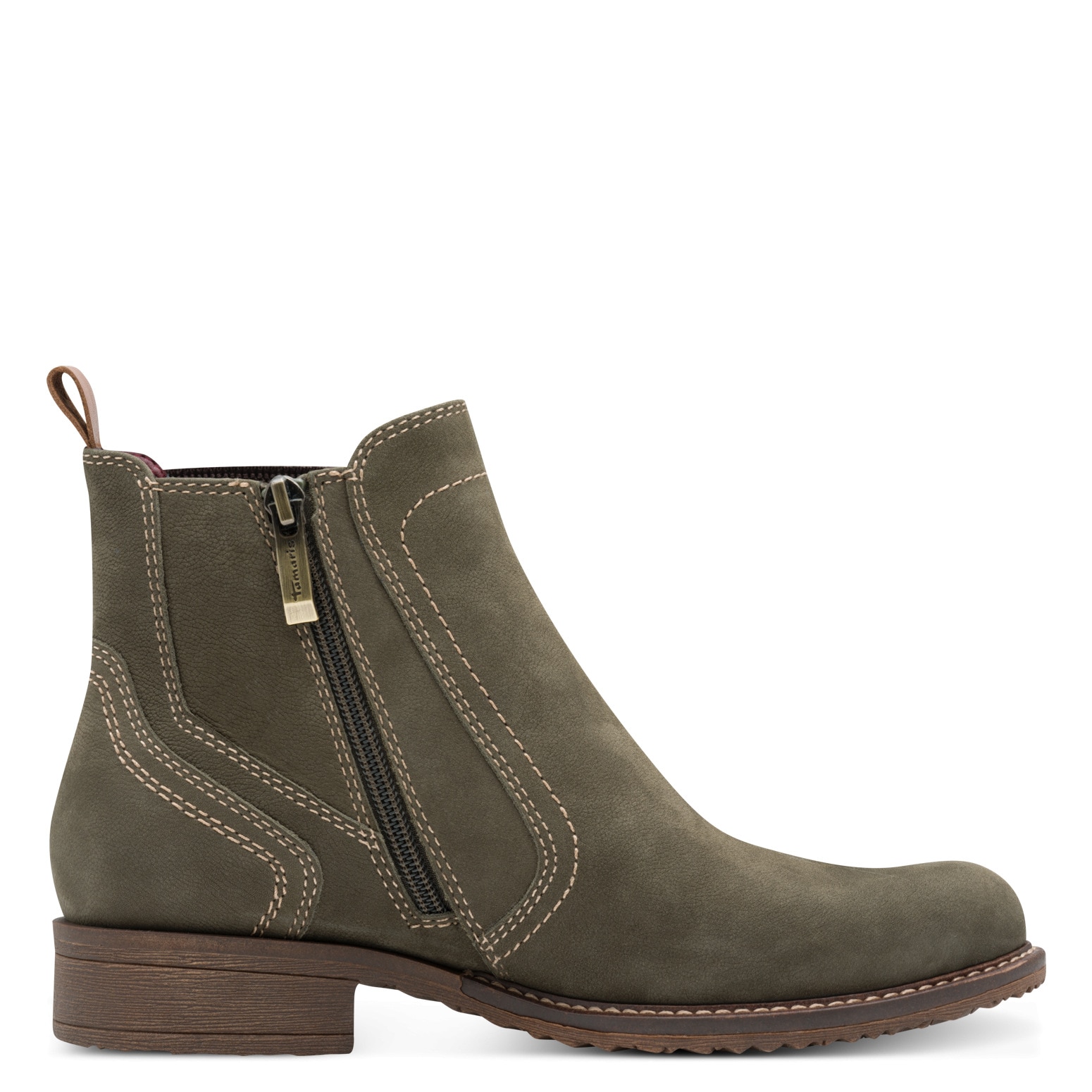 Tamaris Chelseaboots, Blockabsatz, Stiefelette mit Kontrastnähten und Kontrastdetails