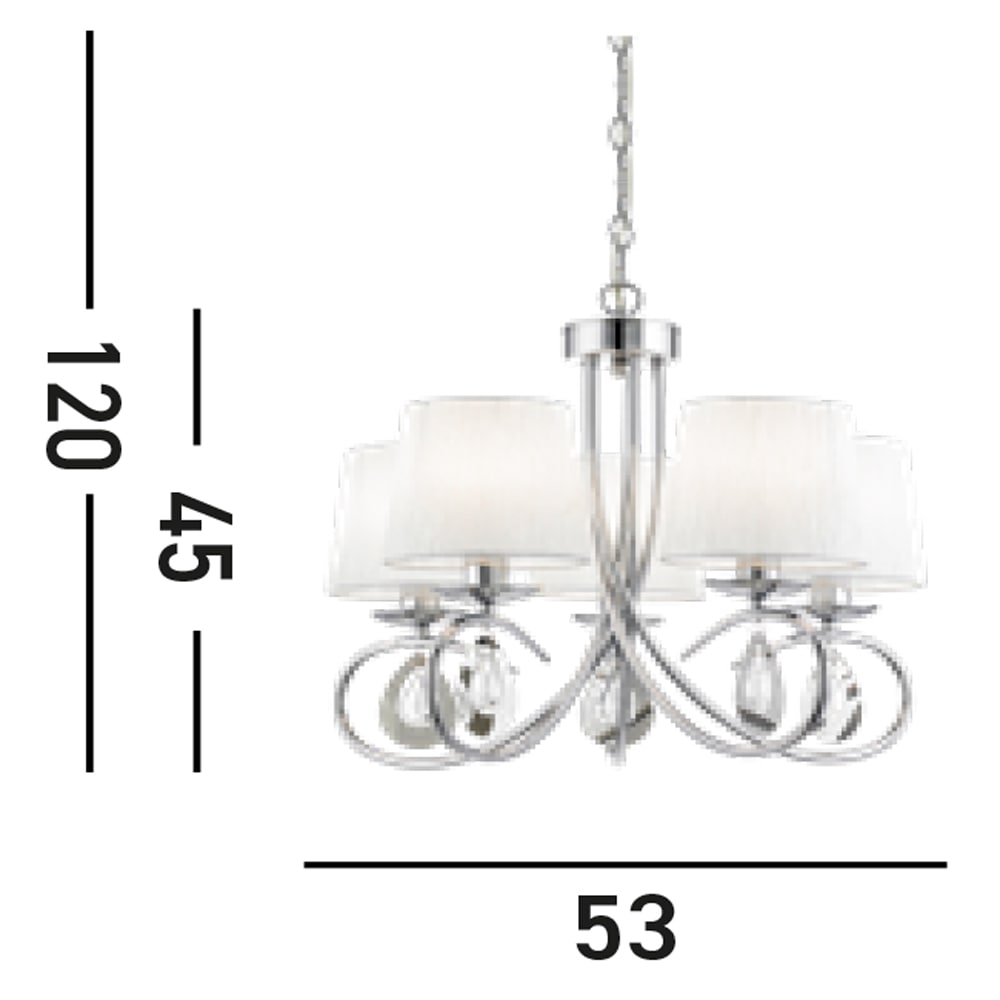 Searchlight Kronleuchter »Angelique 5Lt Pendant - Chrome, Clear Glass & White Fabric« E14 1 Stk.