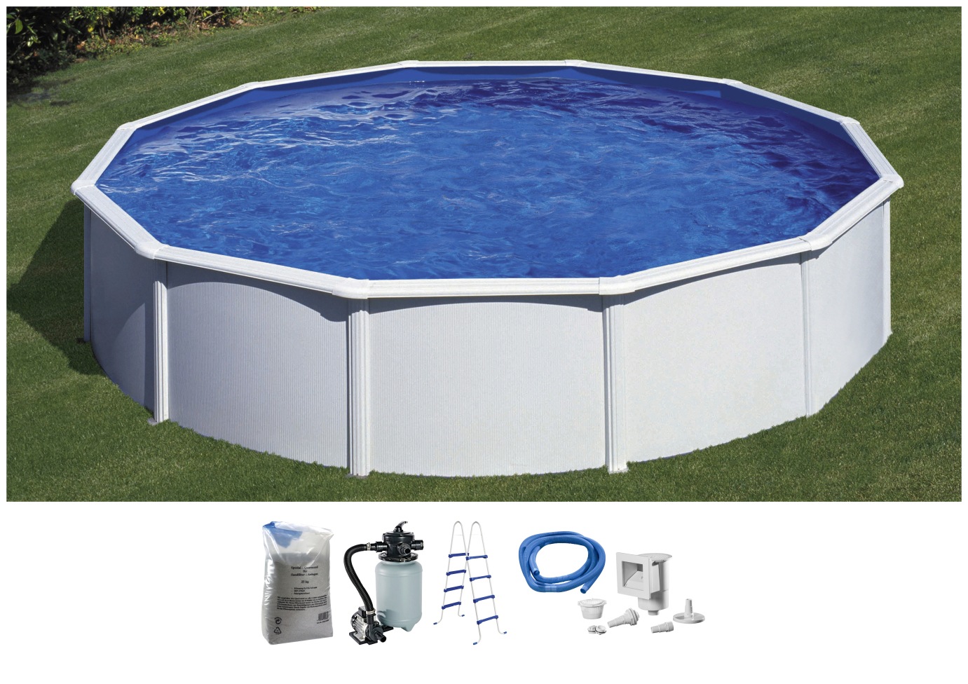 MY POOL BWT Rundpool 5-tlg., mit breitem Handlauf, versch. Größen weiß Ø/B/H/L: 350 cm x Breite x Höhe 120 cm x Länge