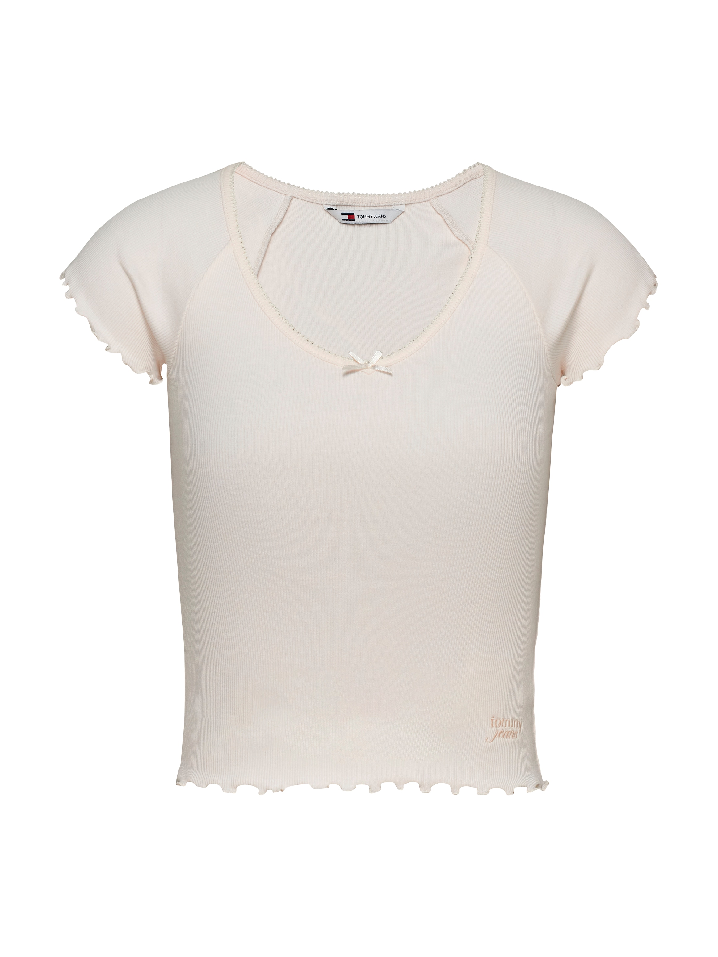 Tommy Jeans Kurzarmshirt »TJW SLIM VNECK GMD RIB SS«, mit Rollkanten, im femininen Stil