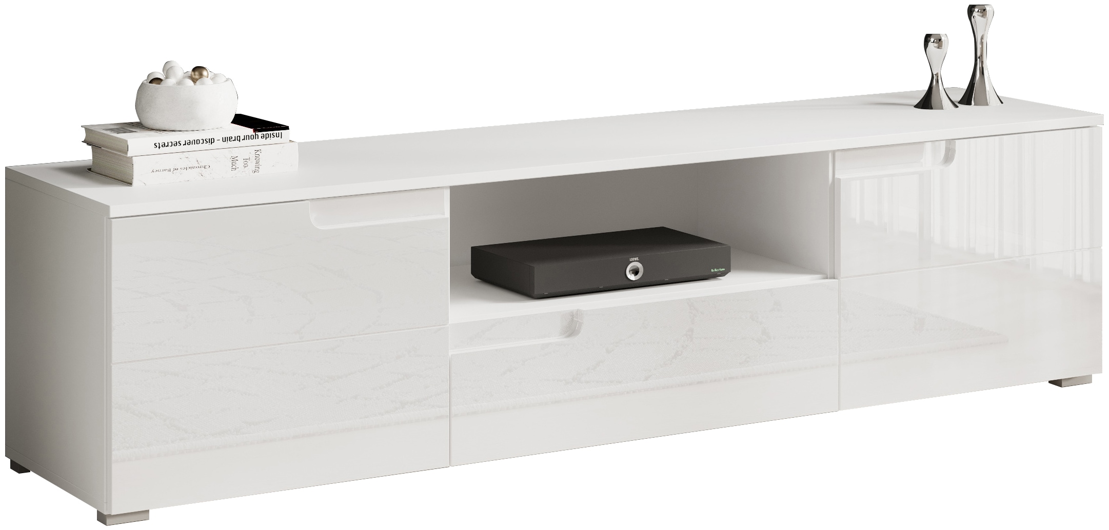 HBZ Lowboard »Spice weiß Hochglanz, TV Schrank bis 65 Zoll, BxHxT 165x42x40 cm«, (1 St.), Mit 2 Türen, 1 Schubkasten, 1 Kabeldurchführung, 1 offenes Fach