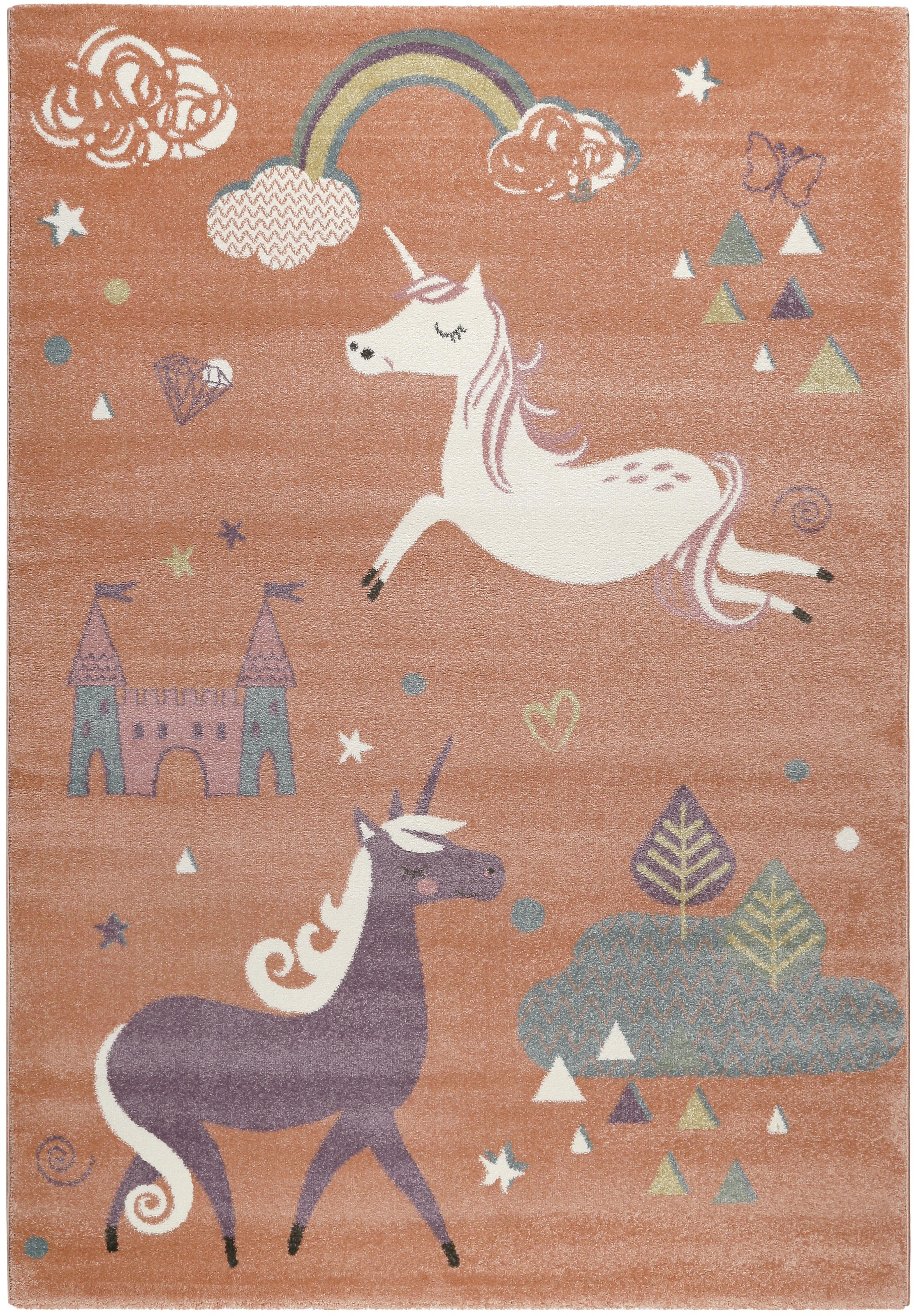 Esprit Kinderteppich »Sunny Unicorn ESP-21974«, rechteckig, 13 mm Höhe, Einhorn, Schloss, Motiv, Kurzflor