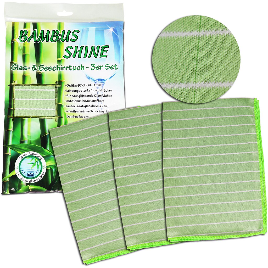 ABACUS Mikrofasertuch »Bambus Shine«, Mikrofaser, 40 cmx60 cm, (Set, 3 St.)