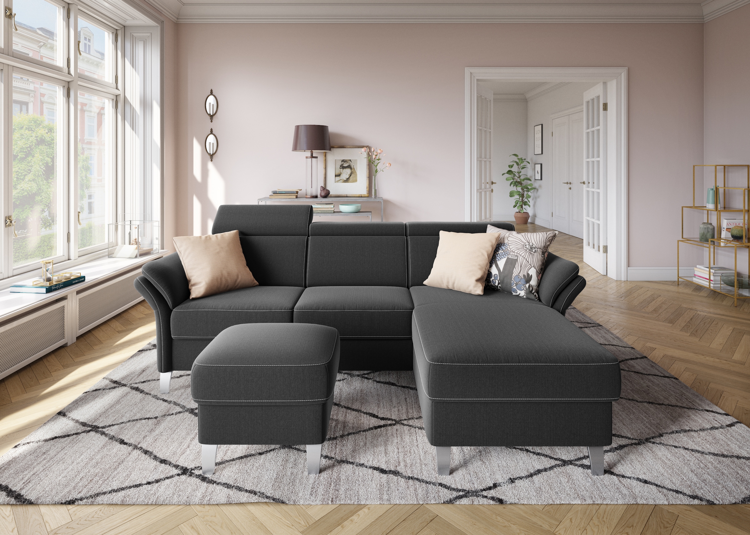 sit&more Ecksofa »Vincenzo L-Form«, inklusive Kopfteilverstellung, wahlweise mit Bettfunktion, Bettkasten