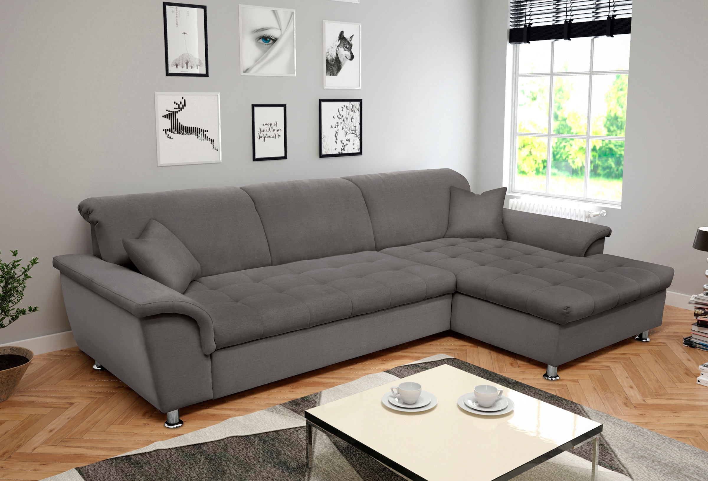 DOMO collection Ecksofa »Franzi Steppung im Sitzbereich B7T/H: 278/162/80 cm, L-Form«, wahlweise mit Bettfunktion, Bettkasten und Kopfteilverstellung