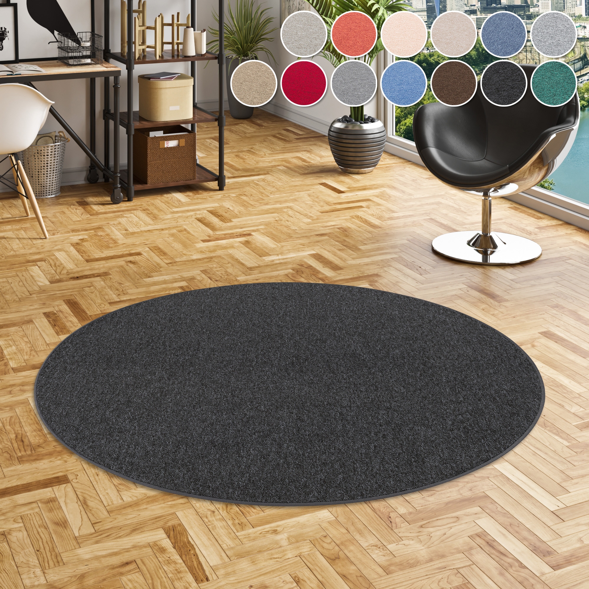 my home Teppich »Fortis«, rund, 5 mm Höhe, Uni Farben, Schlinge, gekettelt, günstig online kaufen