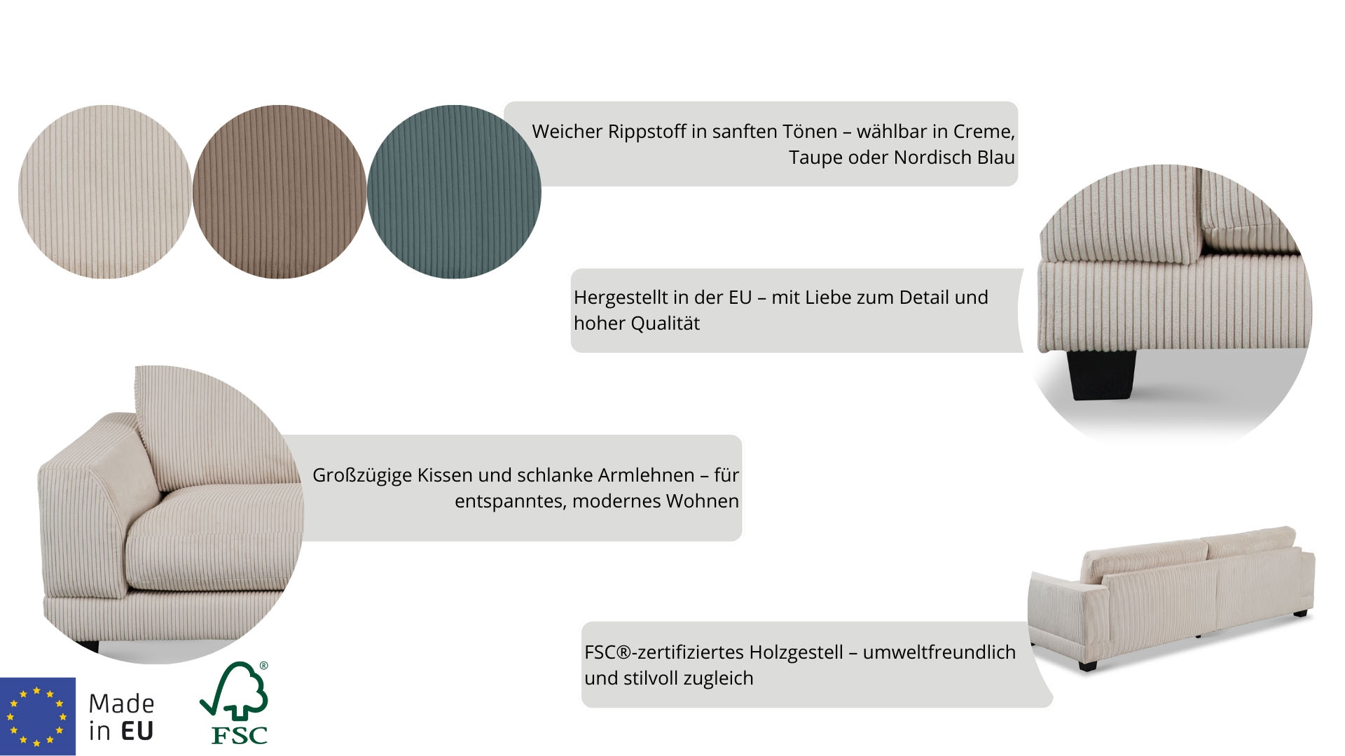 Home affaire Polsterhocker »Parennes«, mit attraktivem Cord-Stoff, schöne Serien Ergänzung