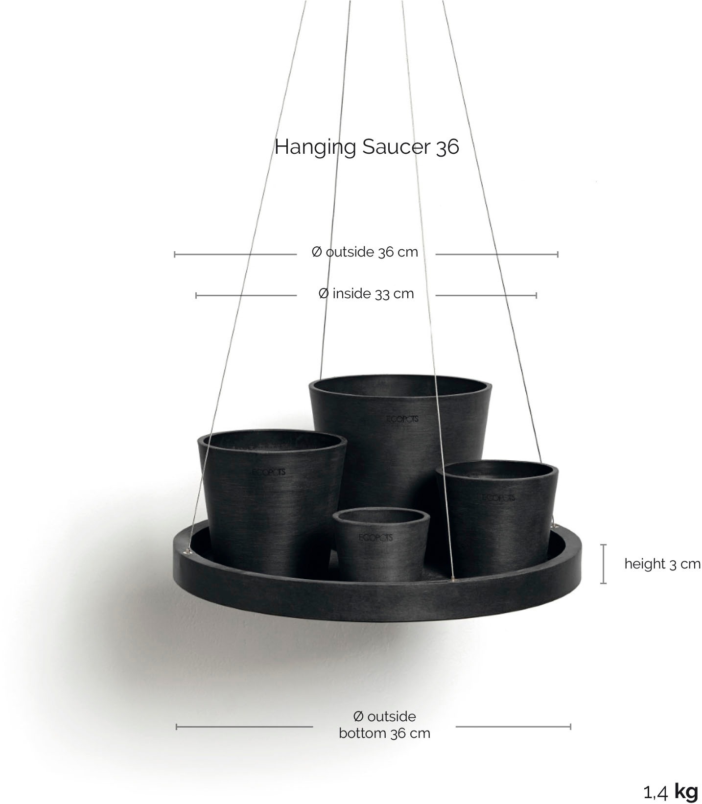 ECOPOTS Blumentopfuntersetzer »HANGING SAUCER Dark Grey« BxTxH: 36x36x3 cm