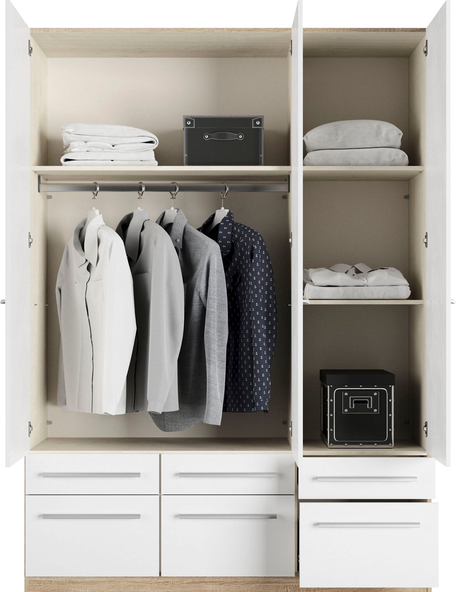 priess Kleiderschrank »Schrank Garderobe Wäscheschrank Barcelona in 5 Breiten«, viel Stauraum, geräumige Schubkästen, mit Spiegel, MADE IN GERMANY