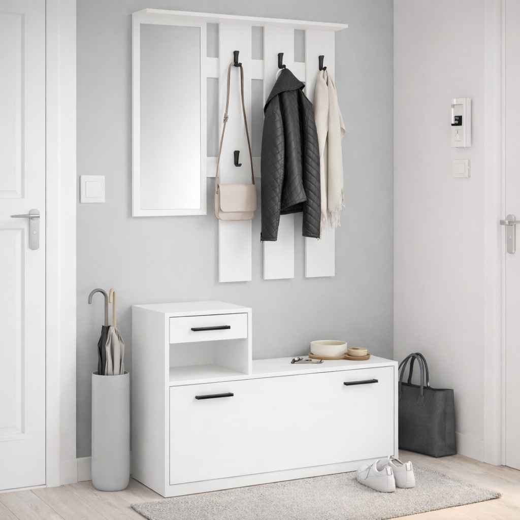 OTTO home Garderoben-Set »Luna Kommode mit 1 Klappe + 1 Schubkasten, Paneel mit Spiegel 6 Haken« 2 Stk. tlg.