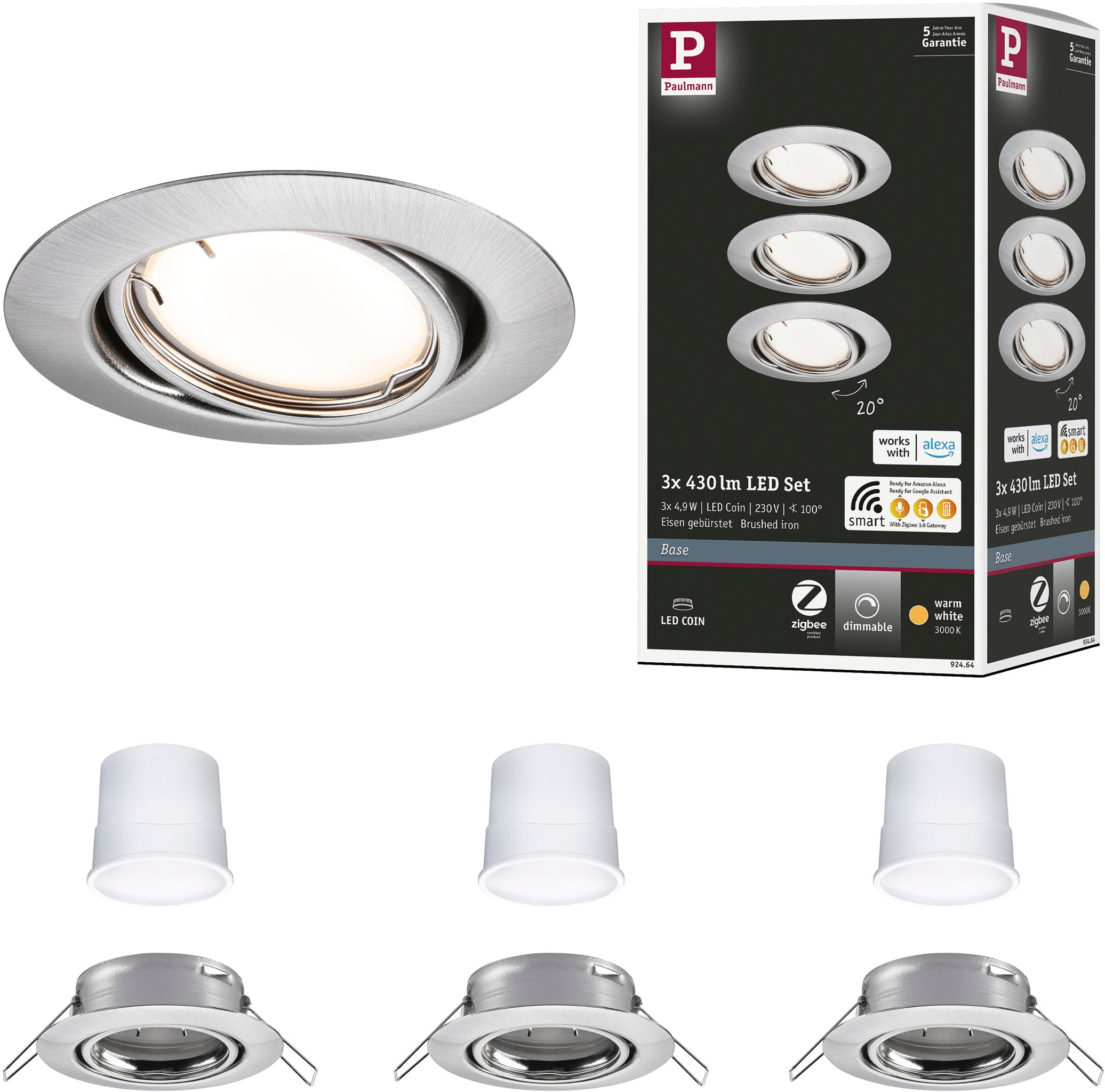Paulmann LED Einbauleuchte »Base 3x430lm 230V«, 3 flammig, Zigbee Basisset