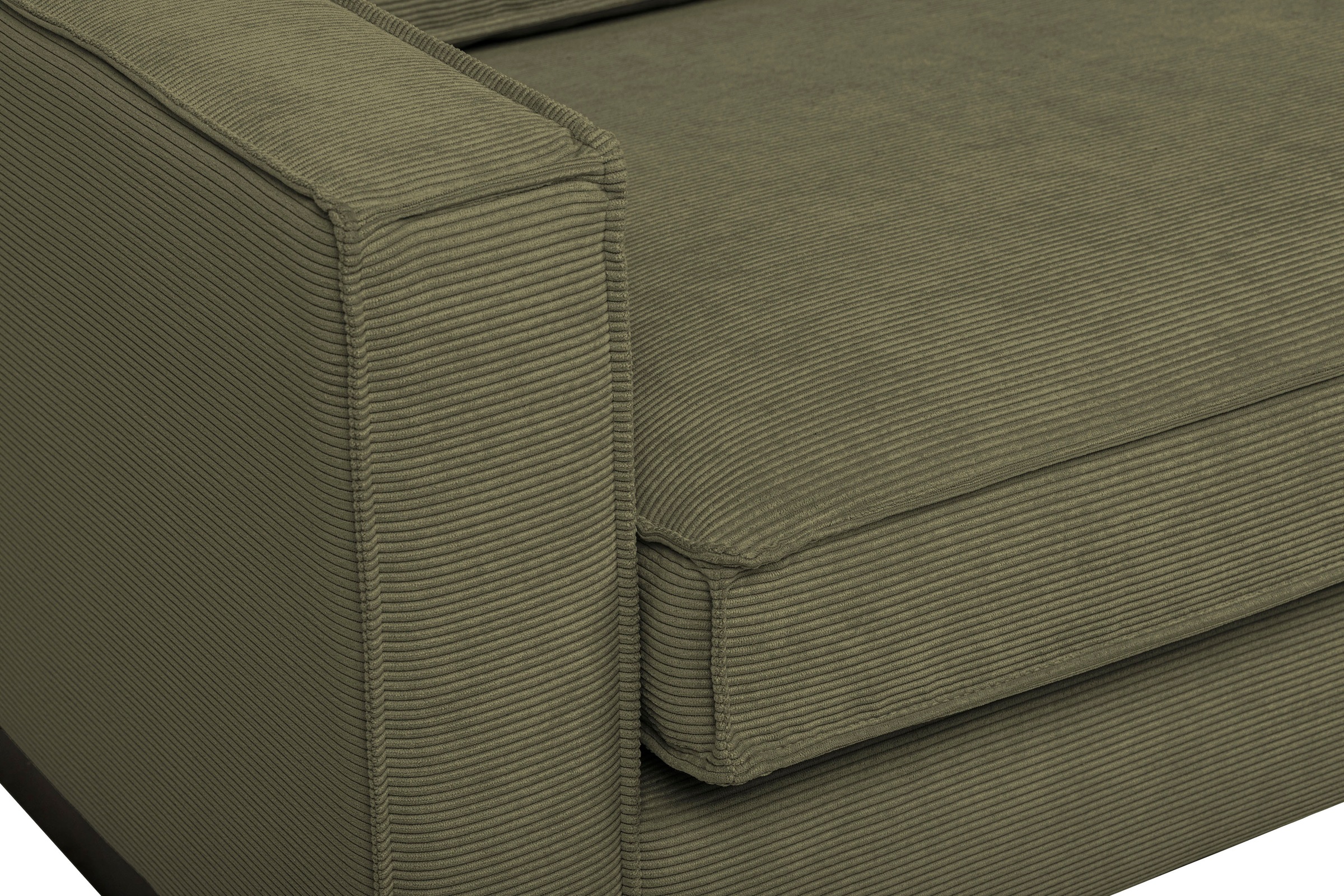 Places of Style Ecksofa »Pinto, 290 cm, Cord, Chenille, Lederoptik, Ottomane links / rechts«, mit Keder, schwarze Metallfüße, Wellenunterfederung