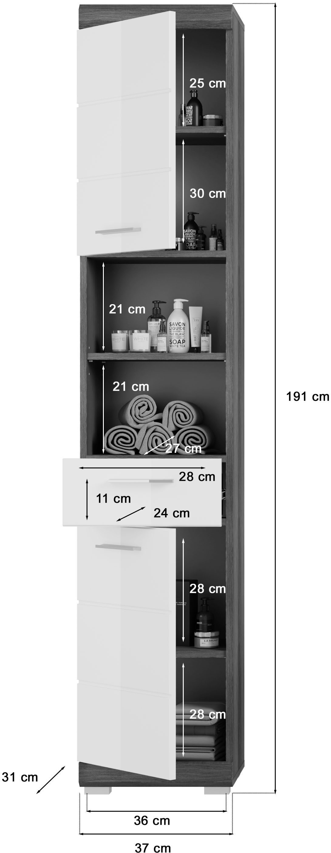 INOSIGN Badmöbel-Set »Siena, 4 teilig, bestehend aus:«, (Set, 4 St.), Hochschrank schmal, WBU, Spiegelschrank, Hochschrank breit