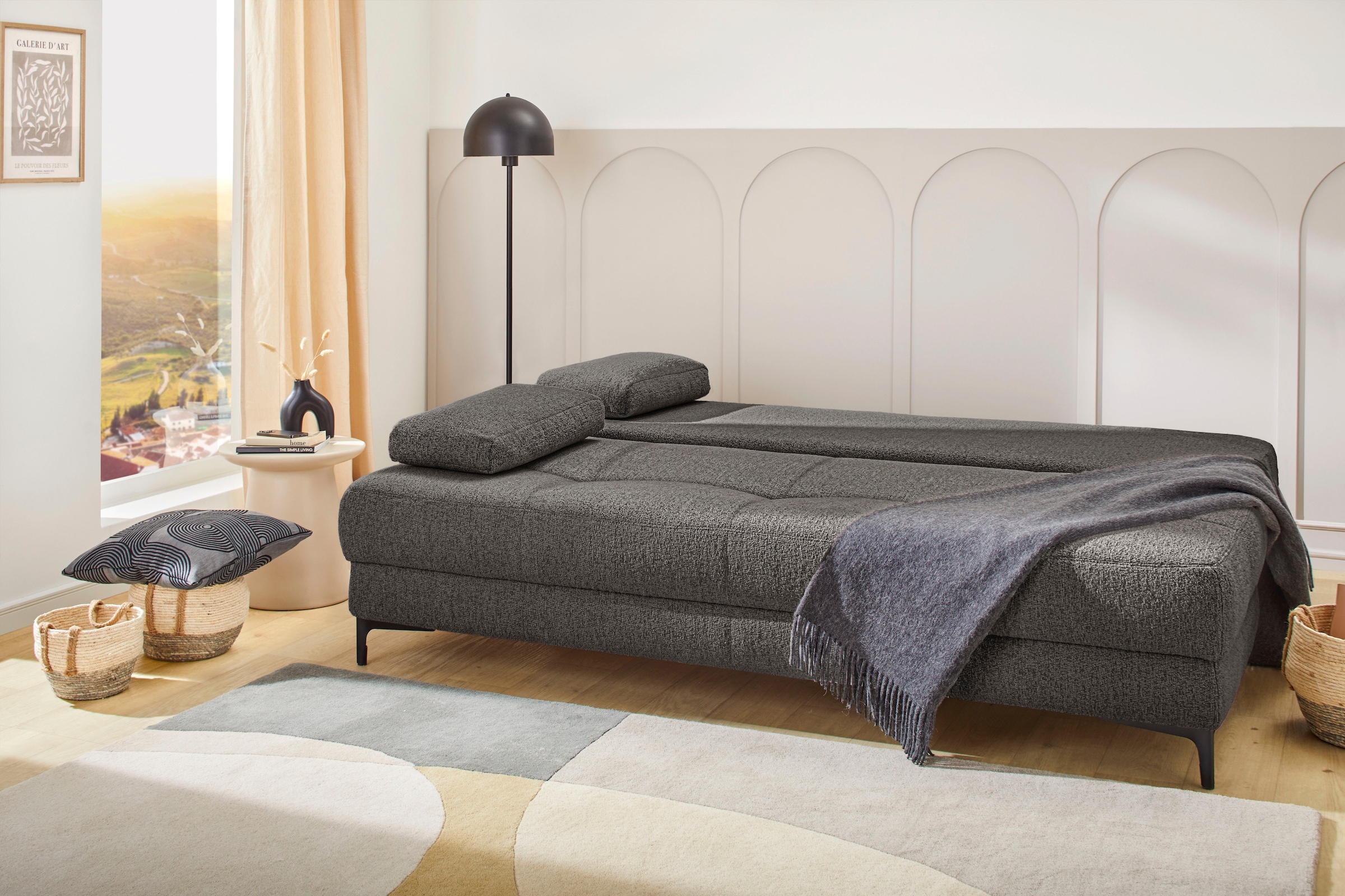 Jockenhöfer Gruppe Schlafsofa »Felix, B: 205 cm, Liegefl. 155x201 cm, Dauerschlafsofa, inkl. Topper« inklusive Bettfunktion und Bettkasten, Federkernpolsterung