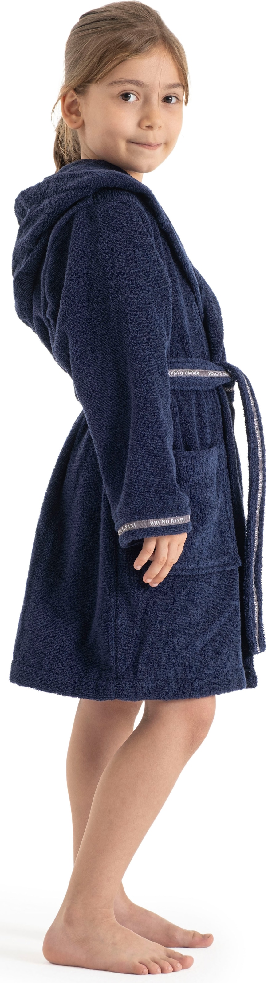 Bruno Banani Kinderbademantel »Danny, Ideal für Zuhause, Schwimmbad oder im Urlaub«, (1 St.), mit Logostreifen, aus 100% Baumwolle