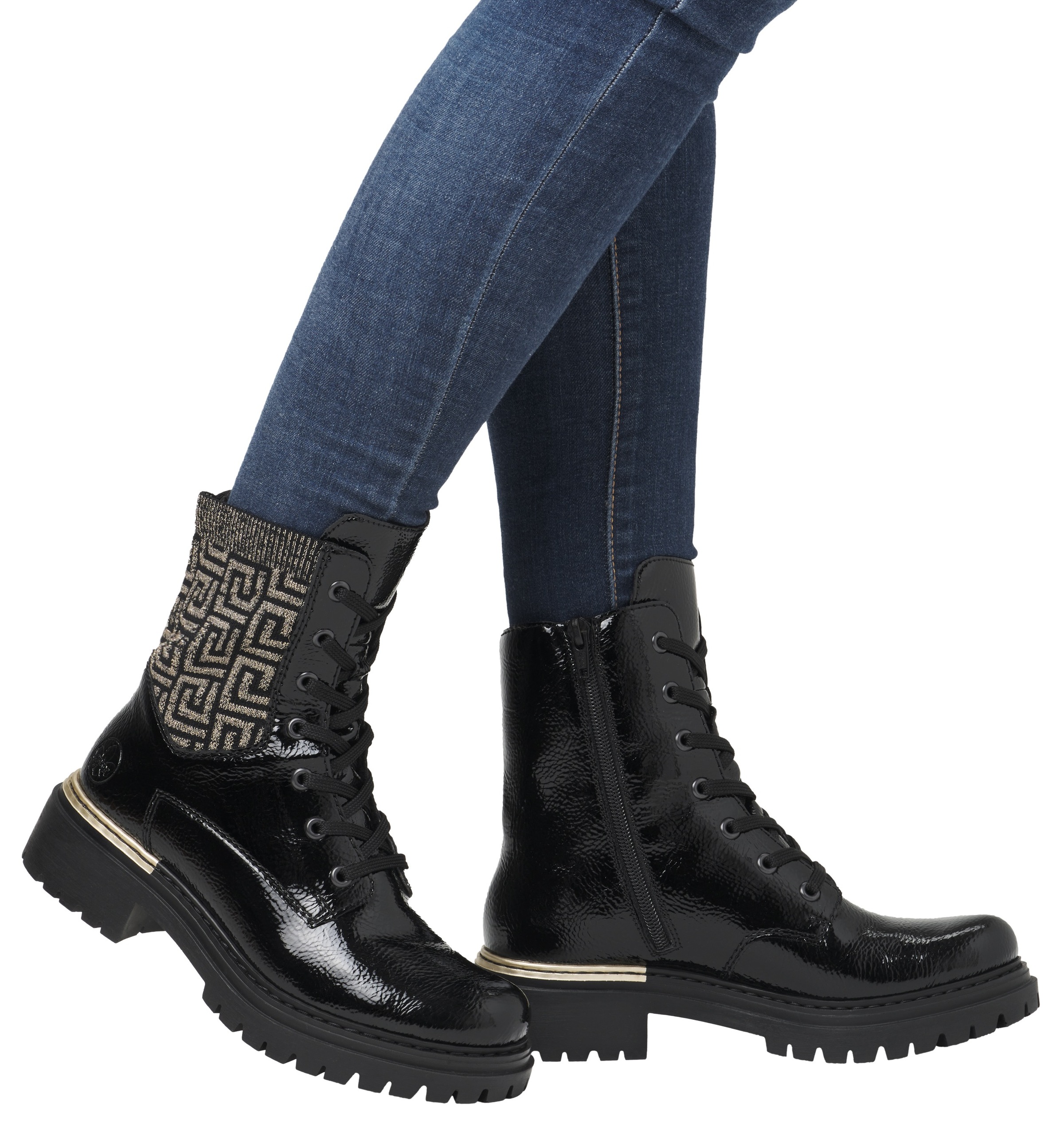 Rieker Schnürboots, Stiefelette, Blockabsatz, mit Textileinsatz am Schaft