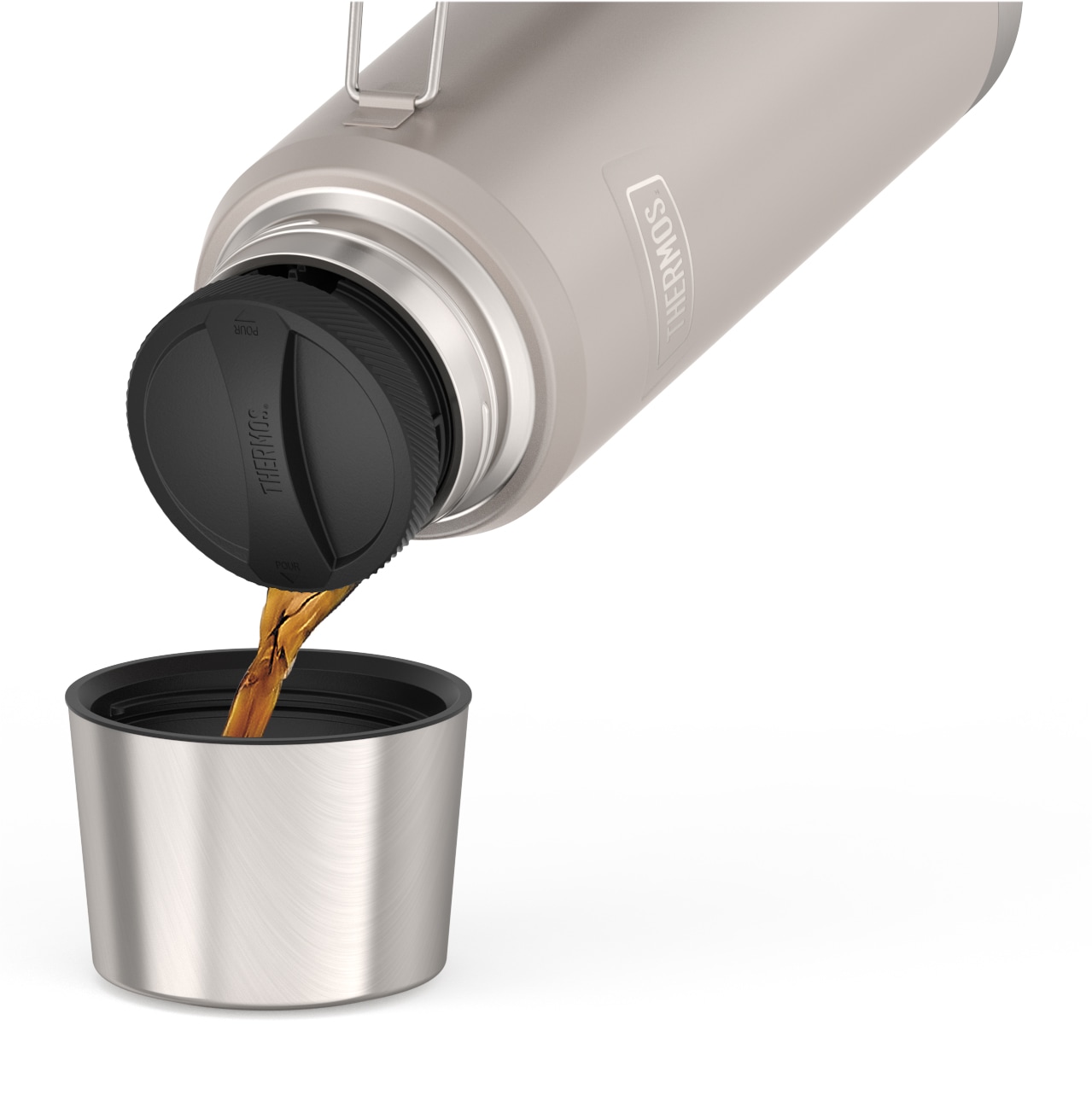 THERMOS Isolierflasche »ICON BEVERAGE BOTTLE, Edelstahlkörper, spülmaschinenfest« 1,2l, 24h heiß & 24h kalt,  Twist & Pour Lid, isolierter Trinkbecher