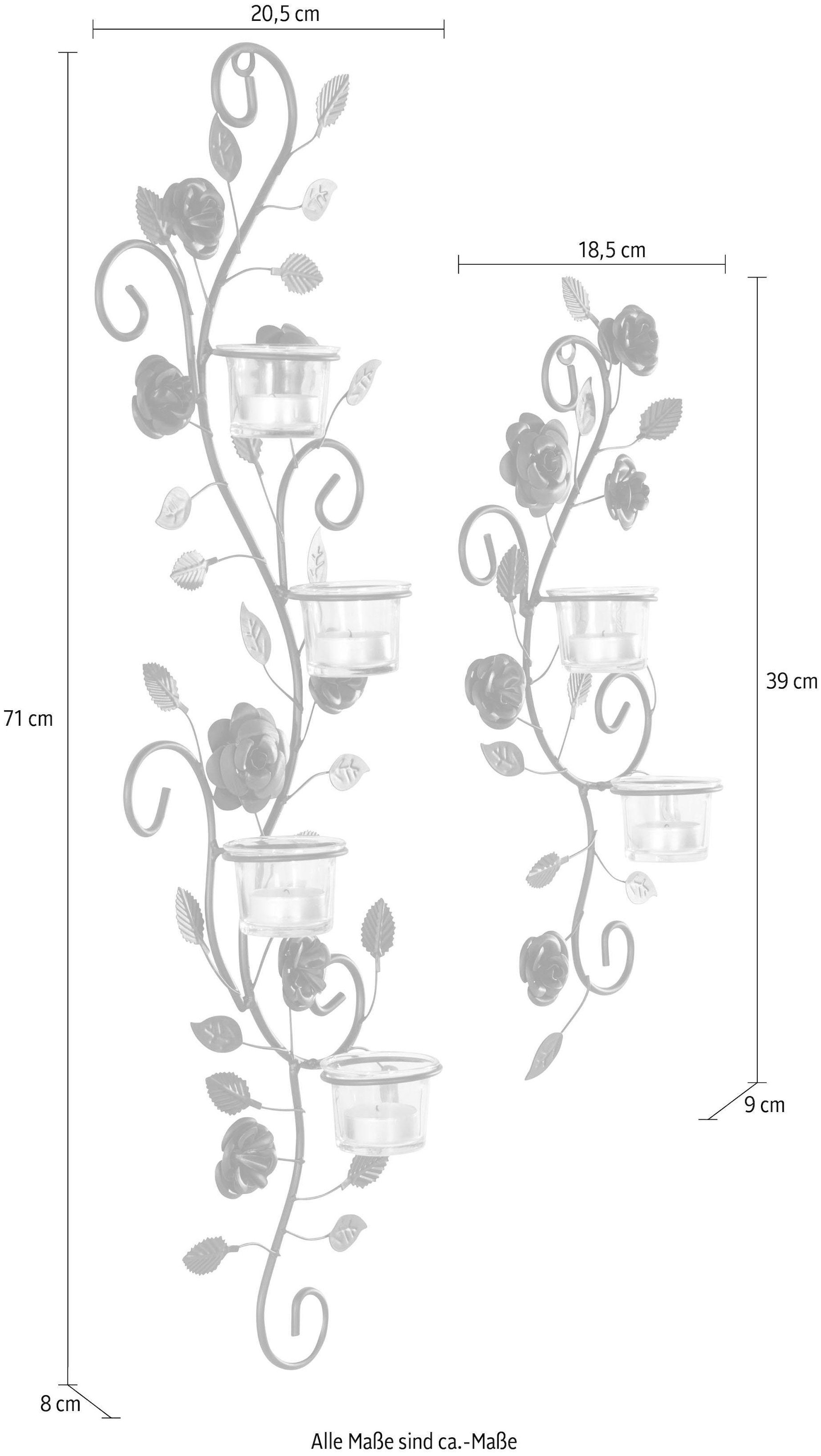 Home affaire Wandkerzenhalter »Blumenranke, Glas, bestellen Landhaus, schwarz«, Metall, schwarz antik auf Raten (2er-Set)