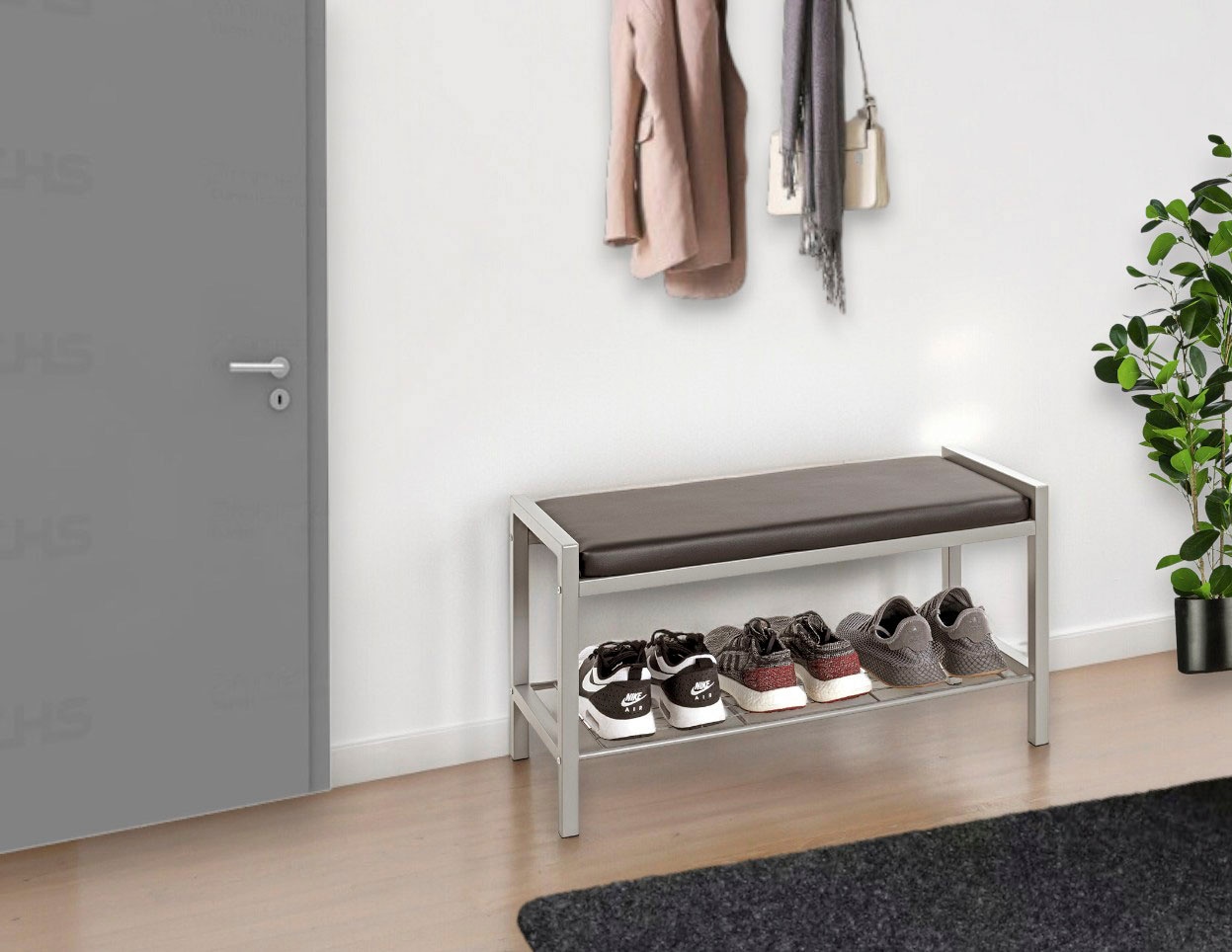 HAKU Schuhbank »Flurbank, Garderobenbank, Sitzbank« rechteckig - aus Metall Grau - B/T/H 80/32/48 cm
