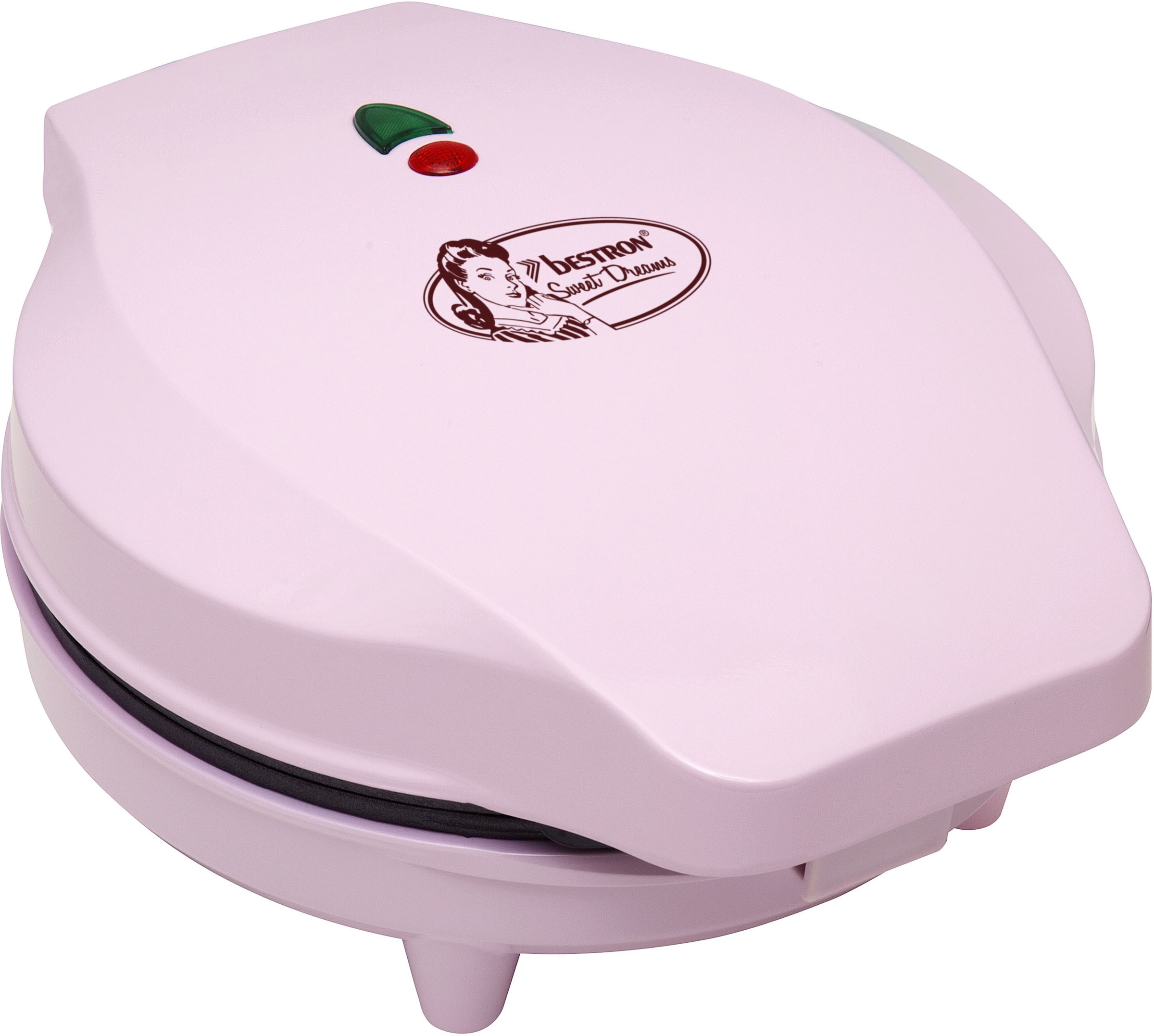 bestron Waffeleisen »ASW217pink Sweet Dreams«, 700 W, für klassische Herzwaffeln, mit Antihaftbeschichtung, Retro Design