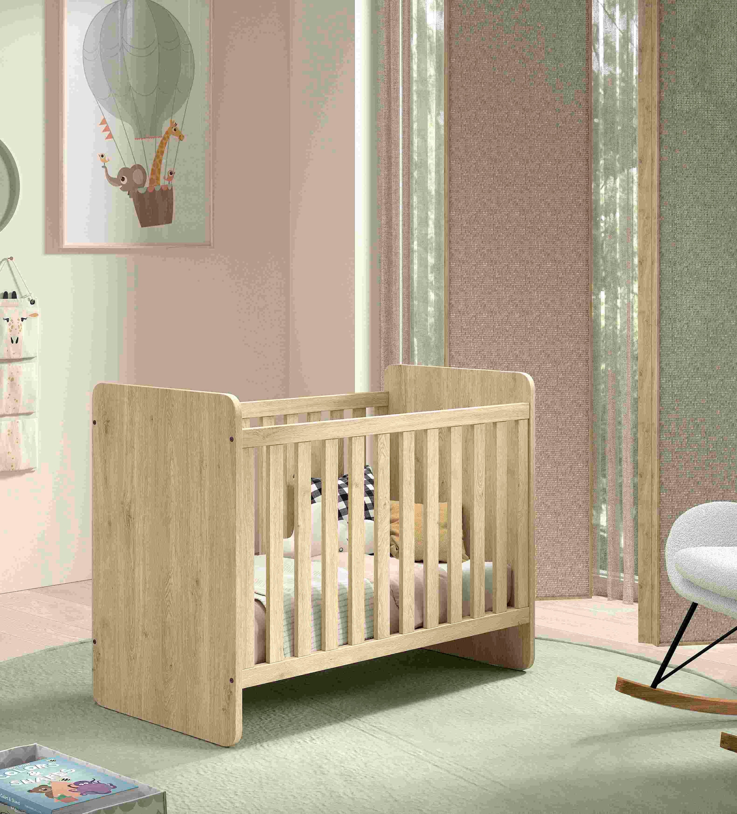 Vipack Babybett »SAM 60/120 cm, später umbau bar zum Juniorbett 90/200 cm« 3-fach verstellbarer Lattenrost beim Babybett, Eiche Dekor Oberfläche
