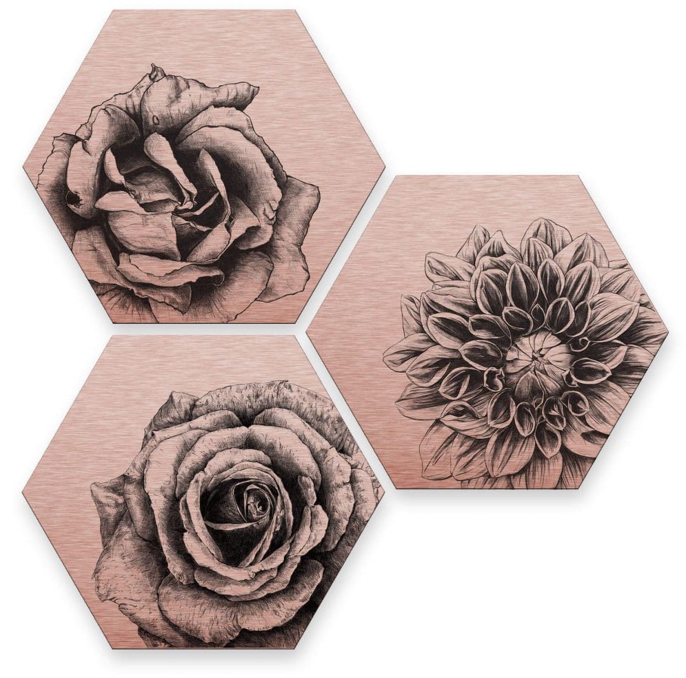 Wall-Art Mehrteilige Bilder »Florales Blumen Set Kupfer«, Q, (Set, 3 St.), günstig online kaufen