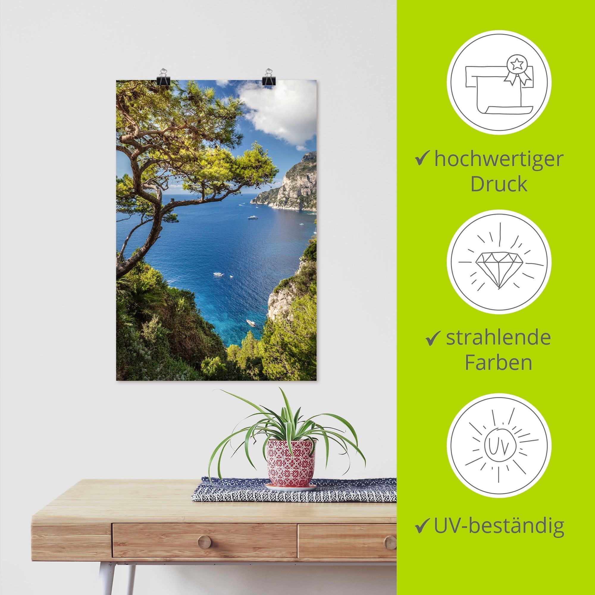 Artland Wandbild »Punta de Masullo, Insel Capri, Italien«, Meer Bilder, (1 St.), als Alubild, Outdoorbild, Leinwandbild, Poster, Wandaufkleber