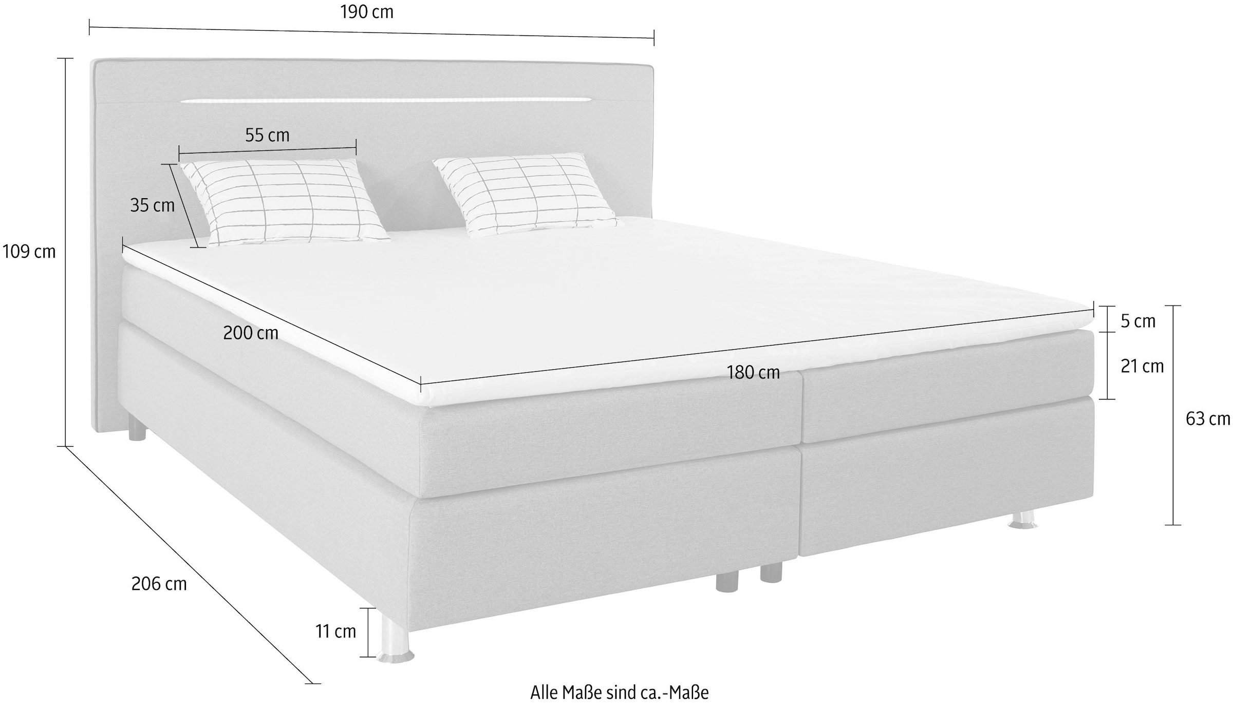 COLLECTION AB Boxspringbett, inkl. LED-Beleuchtung, Topper und Kissen