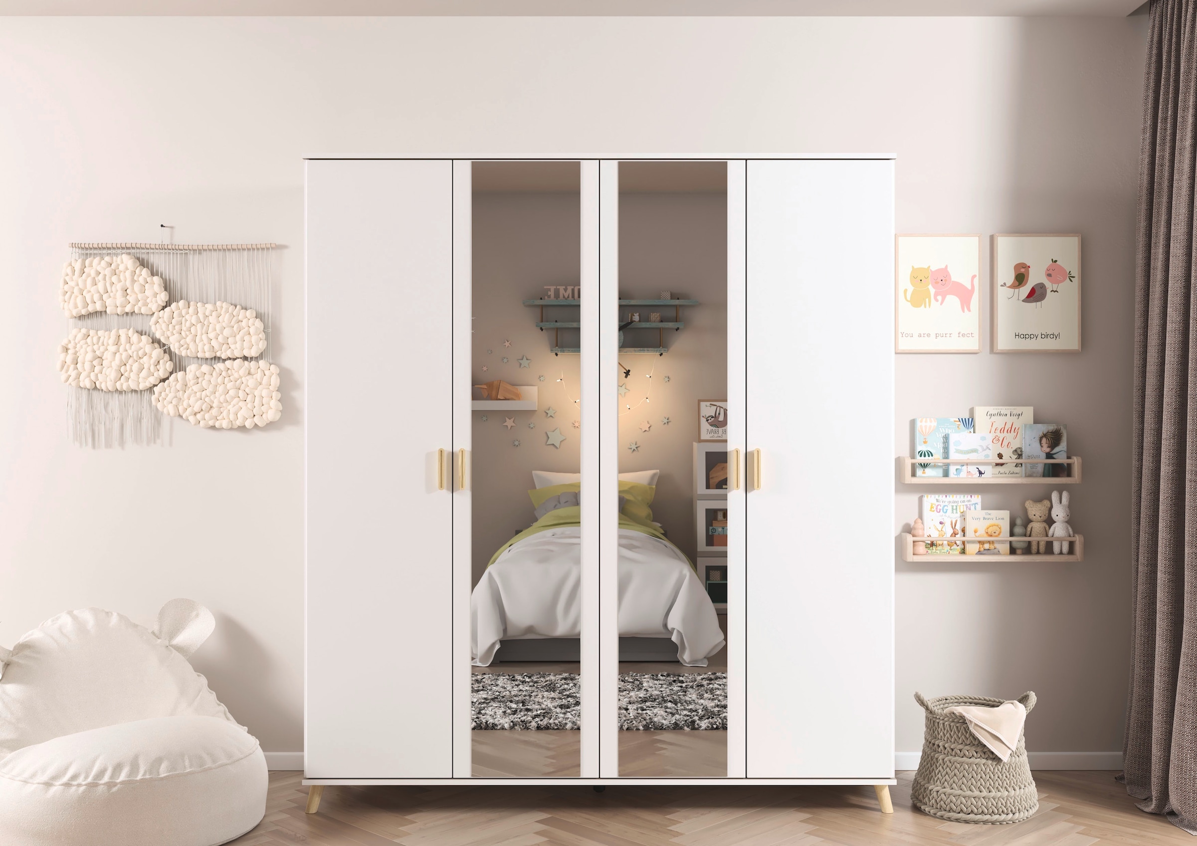 rauch Kleiderschrank »Ottos Choice Skandi Kinderzimmer Bestseller Schlafzimmerschrank FALUN« Breite 137/182, Höhe 203 cm,  im modernen Skandi-Look, Füße/Griffe Eiche massiv MADE IN GERMANY