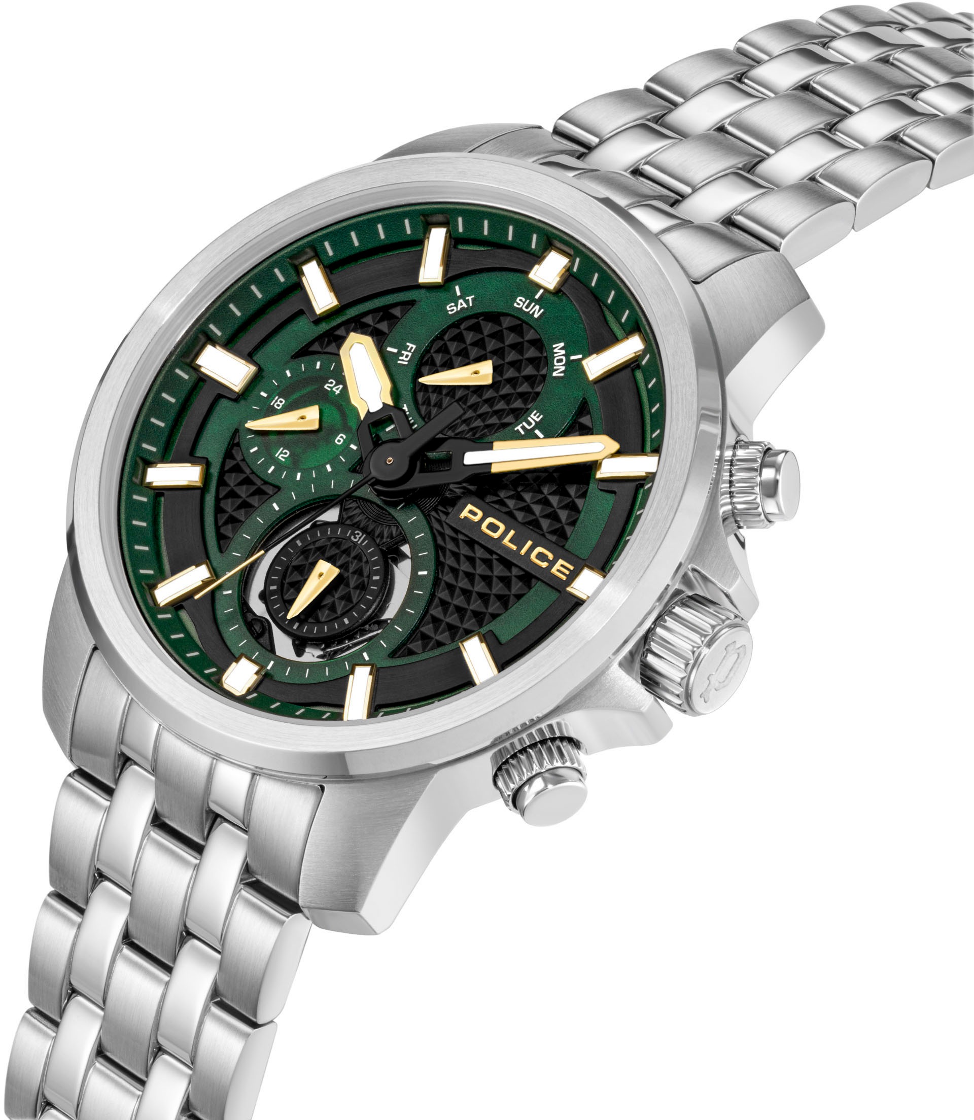 Police Multifunktionsuhr »NEWPORT«, Quarzuhr, Armbanduhr, Herrenuhr, Edelstahlarmband, analog, Wochentag