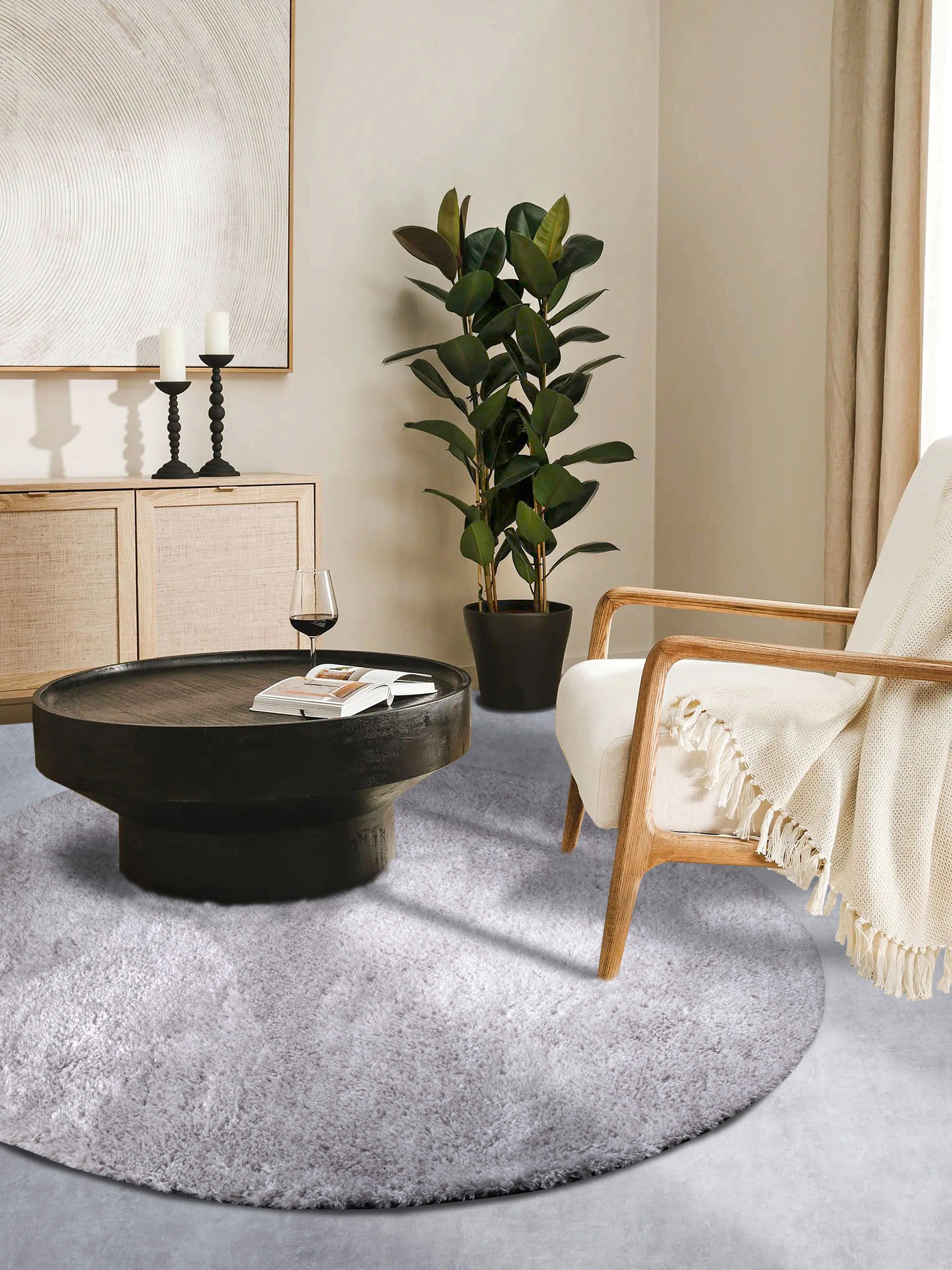 HANSE Home Hochflor-Teppich »Olaf«, rund, 38 mm Höhe, Langflor, Shaggy, einfarbig, flauschig, weich, glänzend, modern, uni