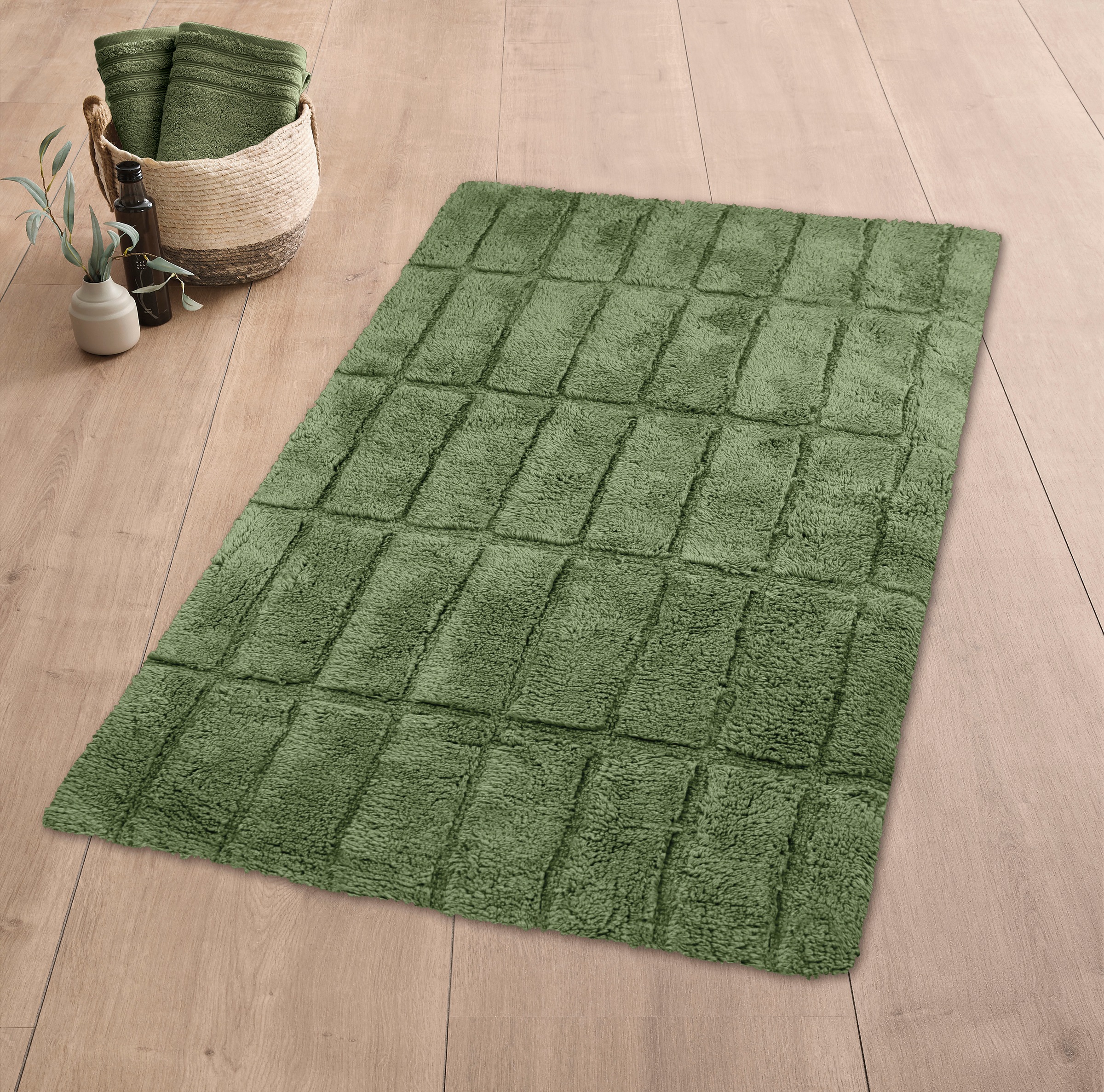 Kleine Wolke Badematte »Tiles«, rutschhemmend beschichtet, fußbodenheizungsgeeignet, Badteppich, Uni Farben, Hoch-Tief Effekt