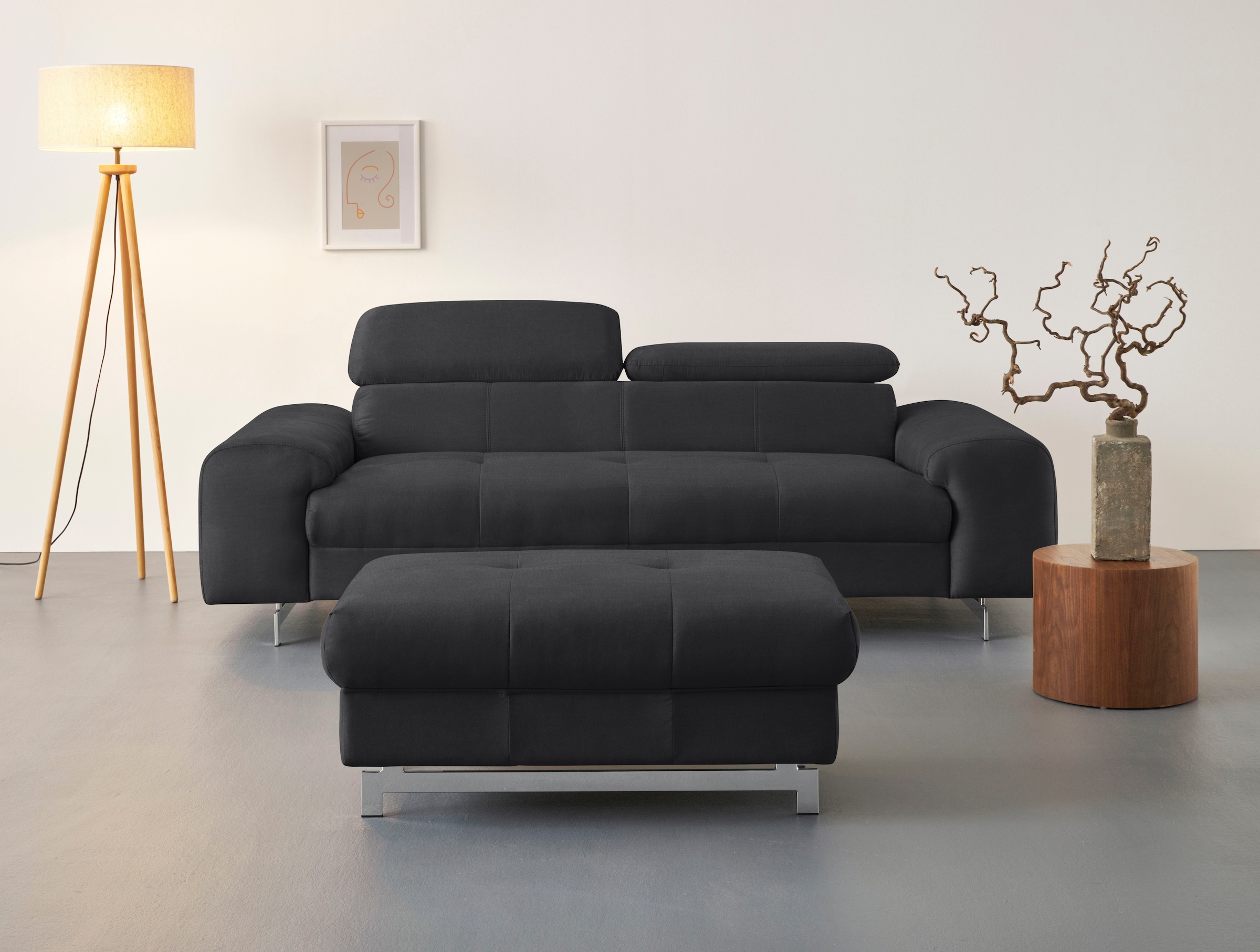 COTTA 3-Sitzer »Chef«, Big-Sofa mit Kopfteilverstellung, edle Metallkufen