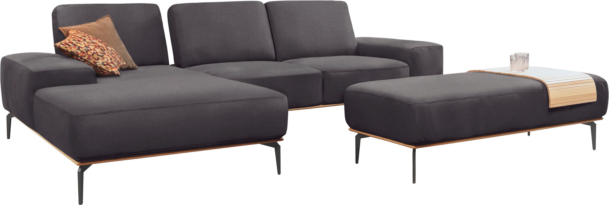 W.SCHILLIG Polsterhocker »run«, mit Holzsockel, Füße in Schwarz pulverbeschichtet, Breite 150 cm