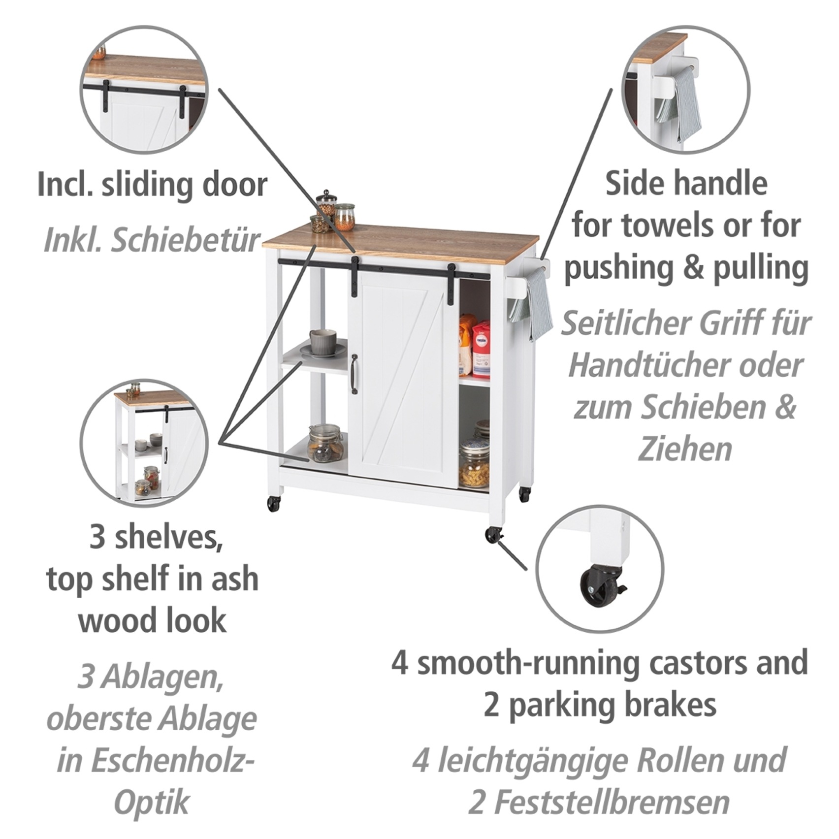 WENKO Küchenwagen »Modell Landhaus«, Servierwagen, Beistellwagen mit 3 Etag günstig online kaufen