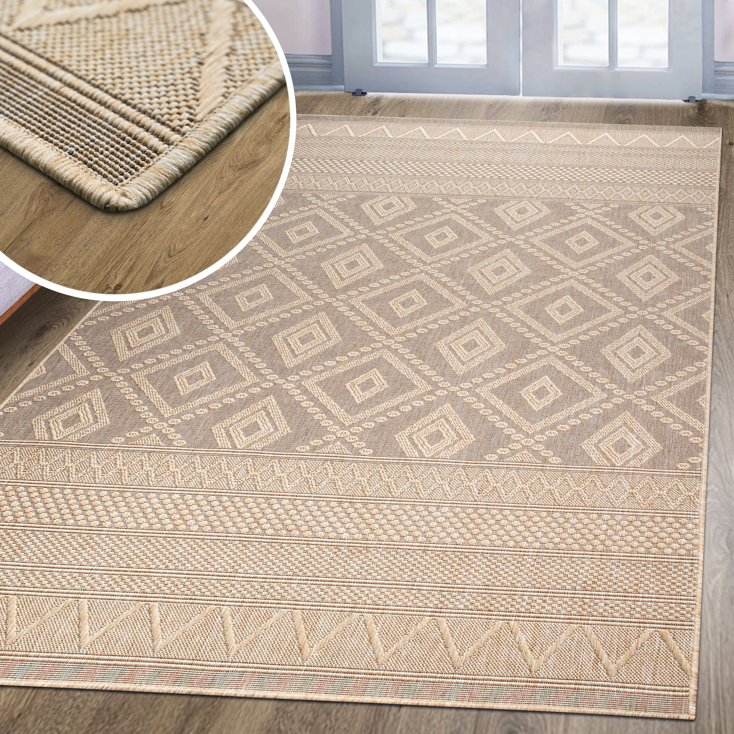 my home Teppich »Toronto auch als Läufer erhältlich«, rechteckig, 3 mm Höhe, In- und Outdoor geeignet, Sisal-Optik, Wetterfest & UV-beständig, Boho
