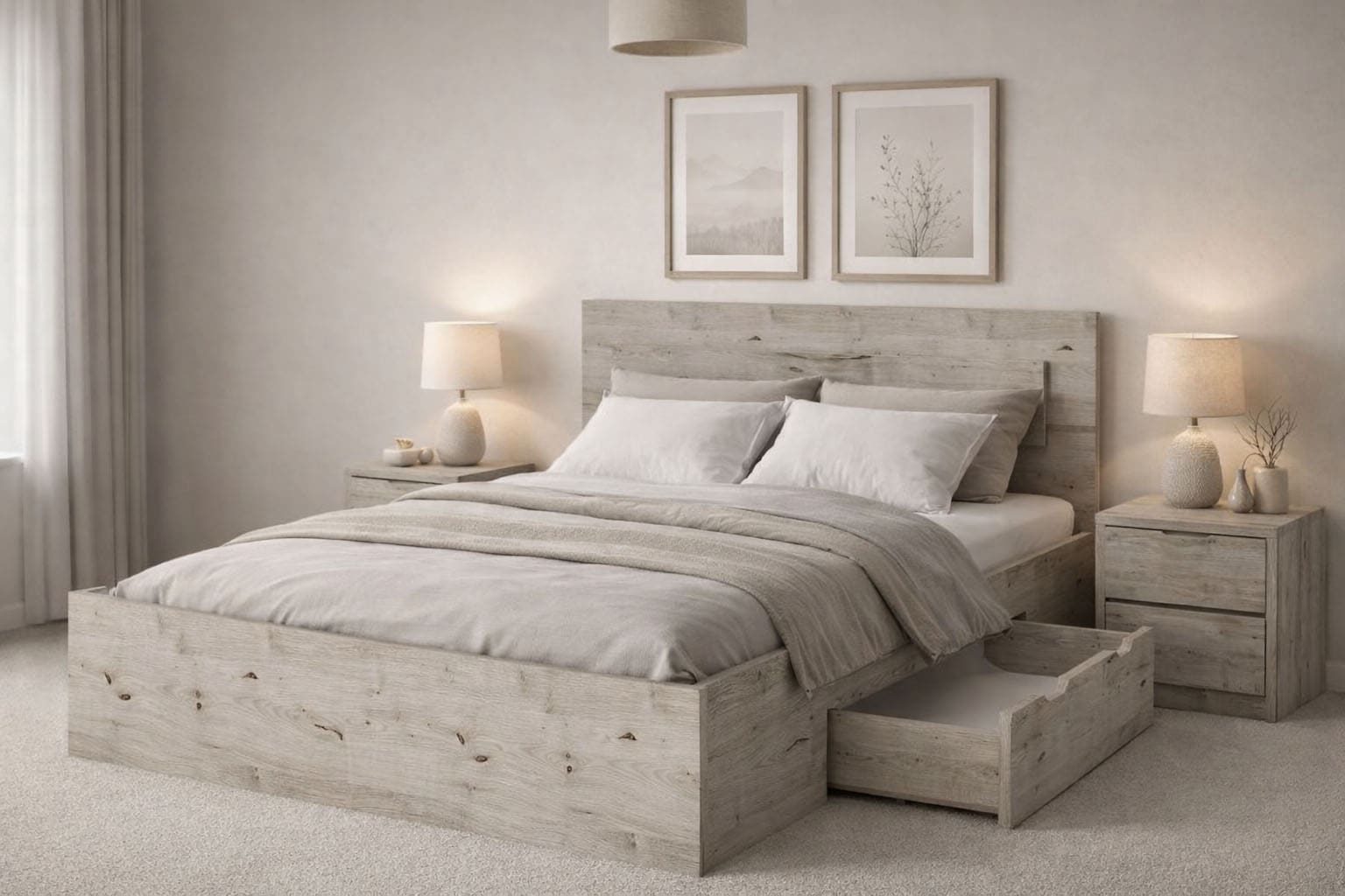Home affaire Bett »PRESSAC mit Schubladen und Beleuchtung, in 2 Breiten - 160 und 180 cm« Bettgestell mit Schubladen, ohne Lattenrost und Matratze