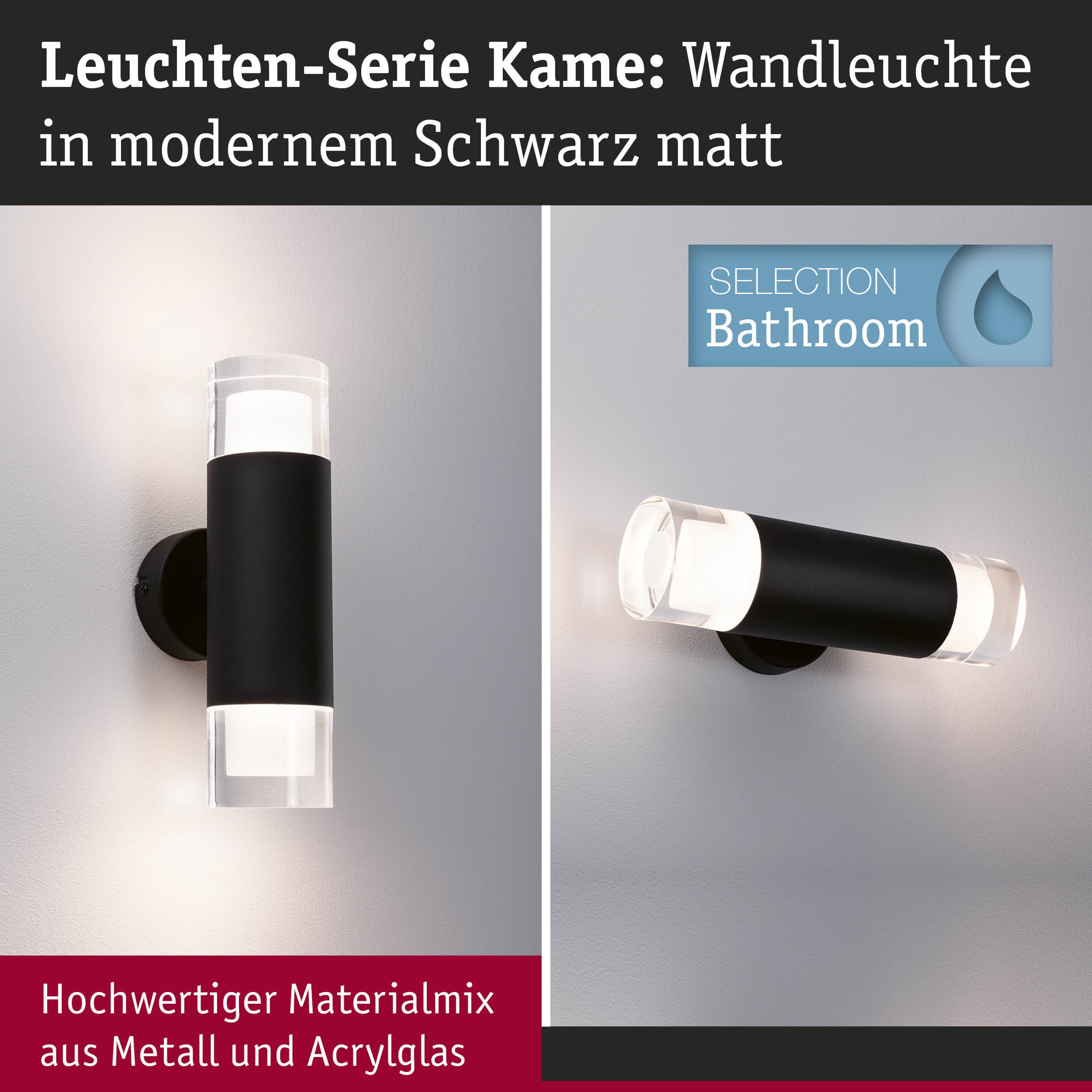 Paulmann Wandleuchte »Selection Bathroom Wand-/Deckenleuchte Kame IP44 Signalschwarz 2er«, 2 flammig